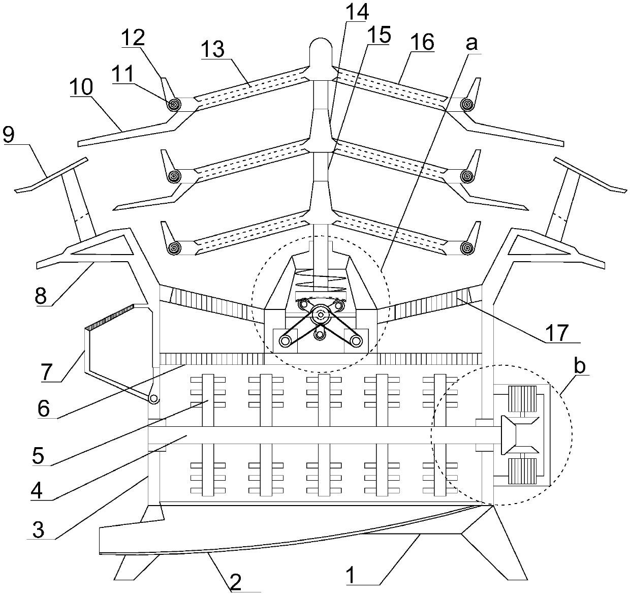 Multistage material screening mortar stirring device