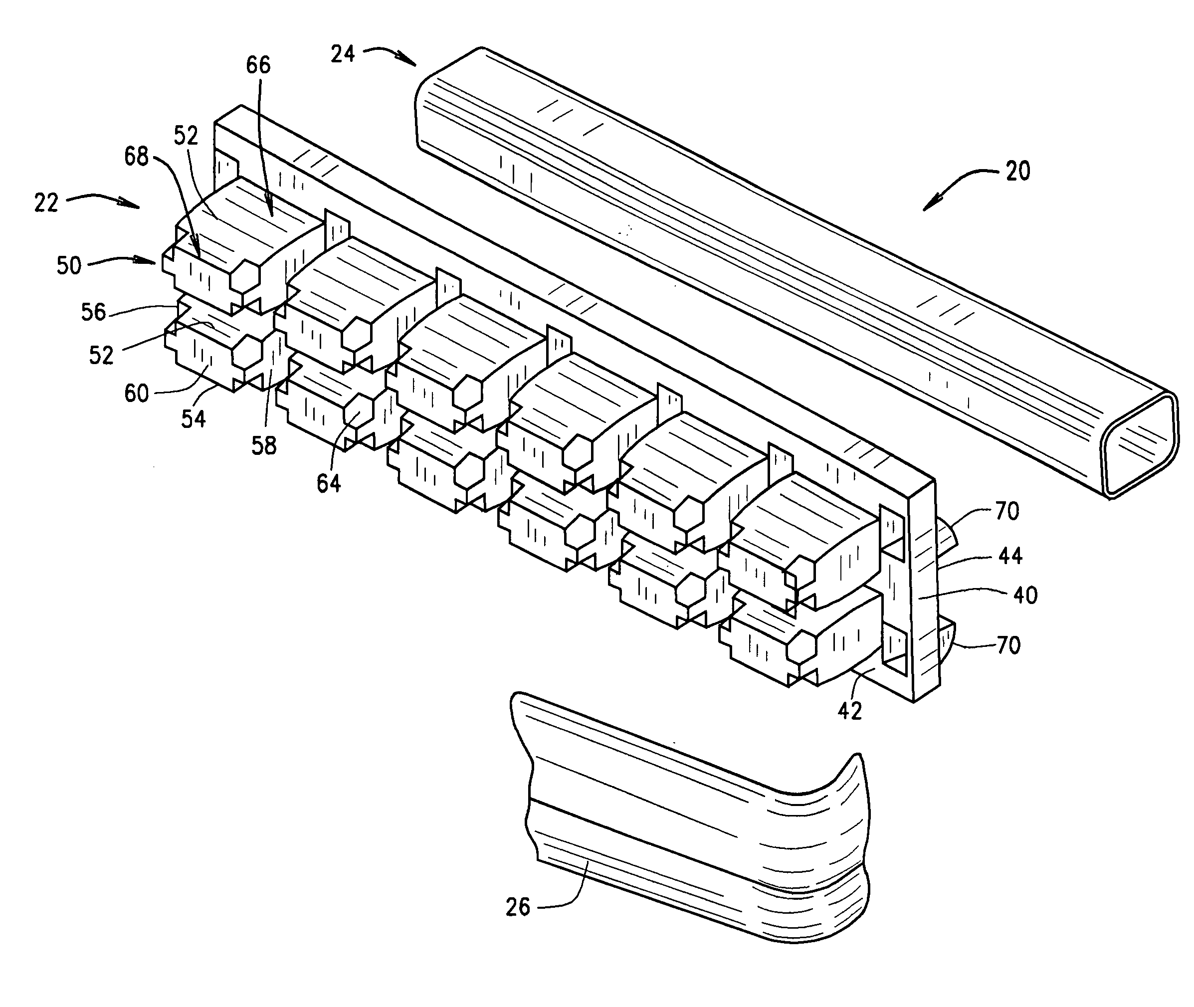 Bumper assembly including energy absorber with vertical translation crush lobes