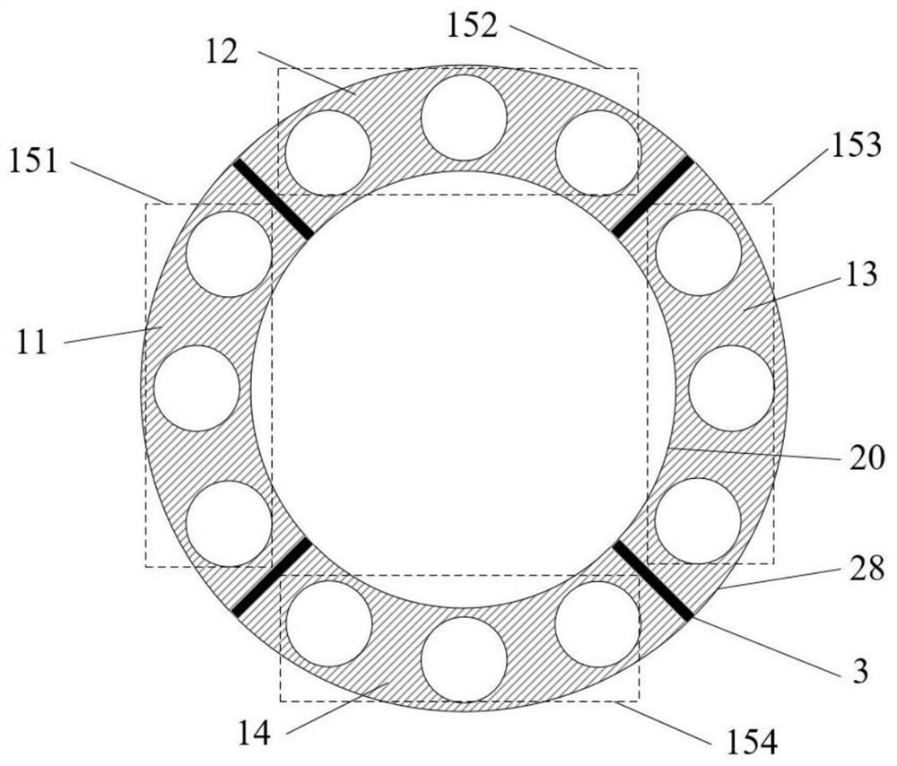 A flow mixing device arranged in the descending section of the integrated reactor pressure vessel