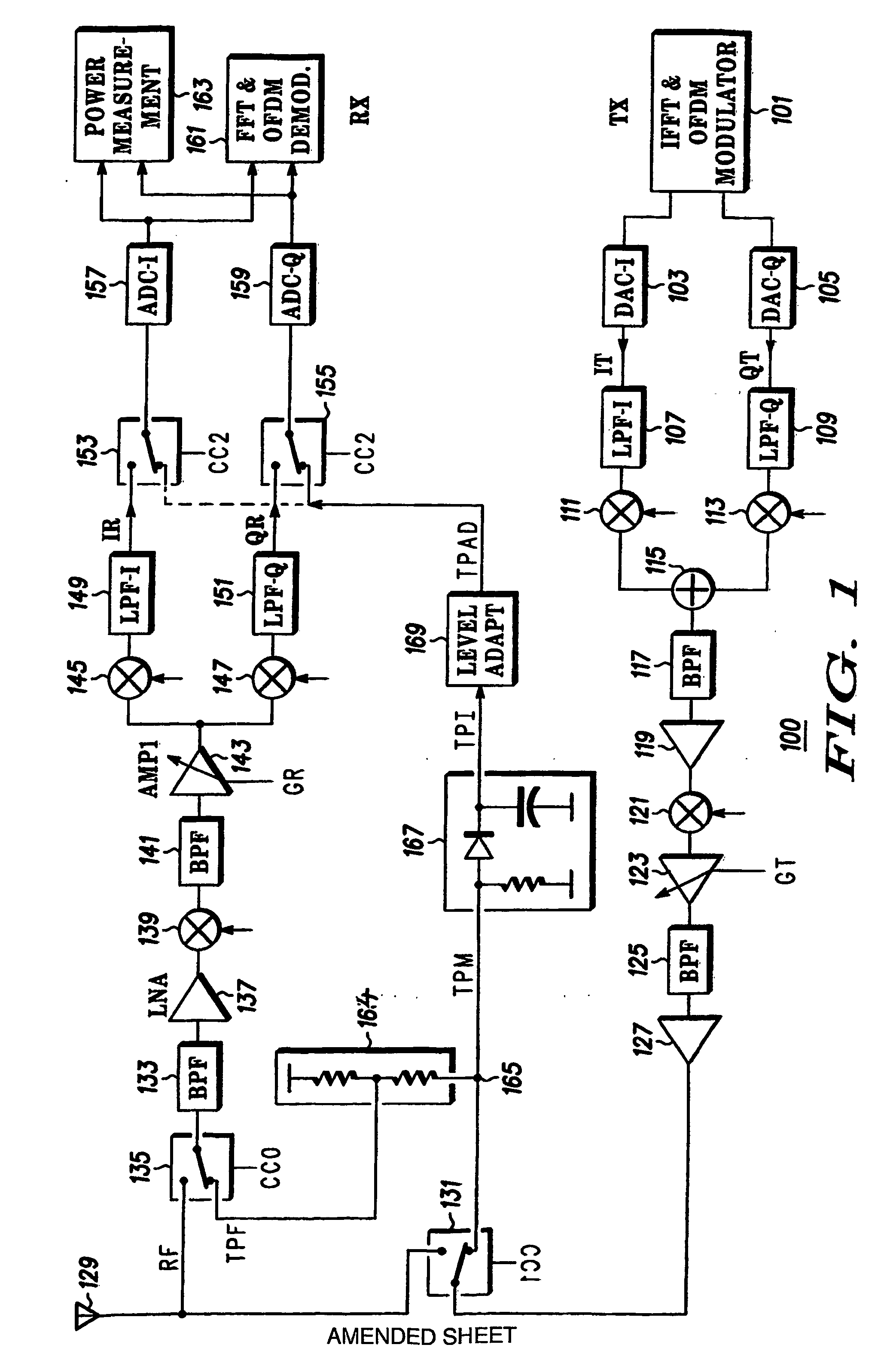 Transmitter and receiver gain calibration by means of feedback in a transceiver