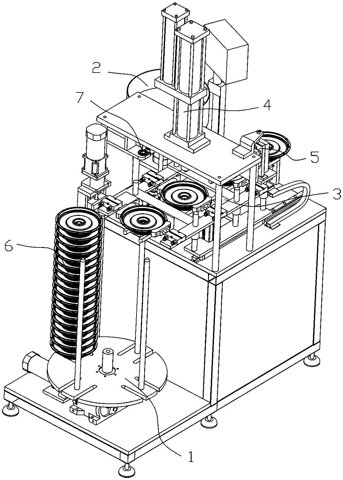 Electric vehicle motor end cap pressure bearing feeding and glue applying integrated machine