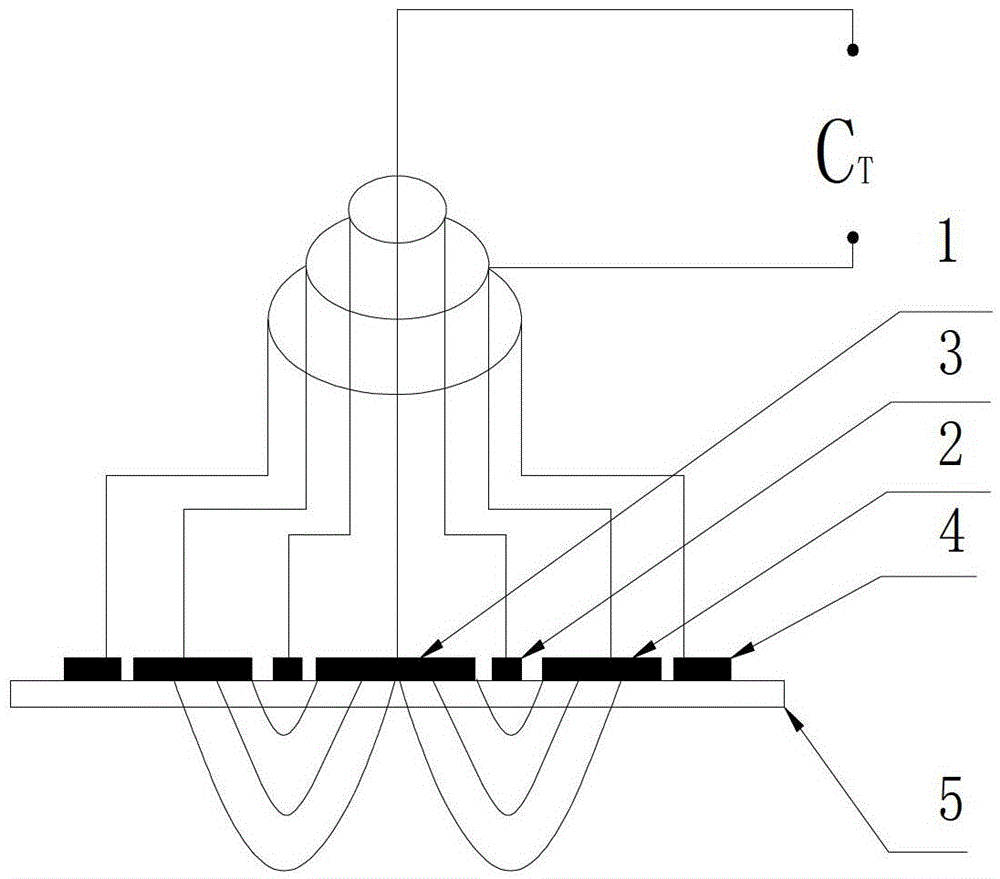 A non-conductive medium film thickness on-line detection device of a coplanar capacitive sensor