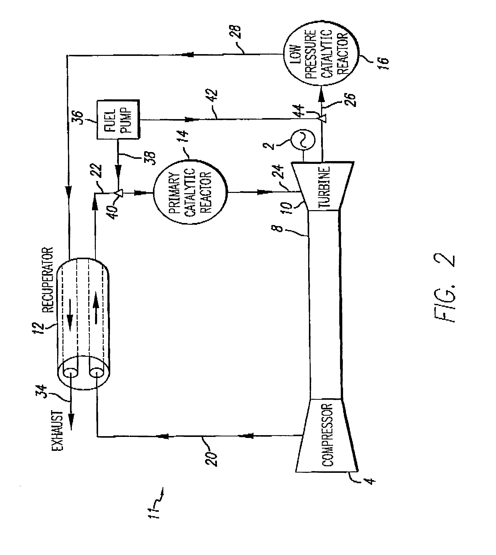 Integrated turbine power generation system having low pressure supplemental catalytic reactor