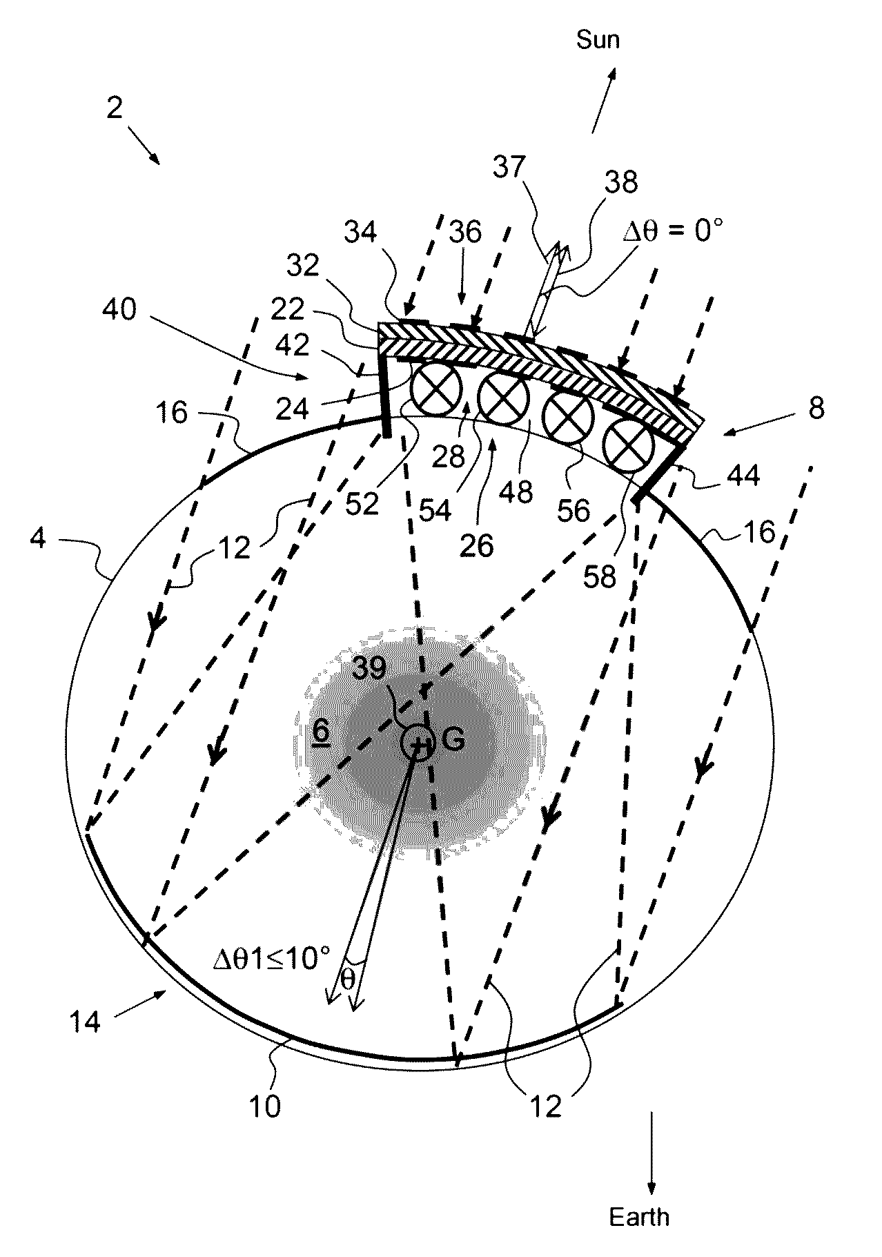 Balloon equipped with a concentrated solar generator and employing an optimised arrangement of solar cells to power said balloon in flight