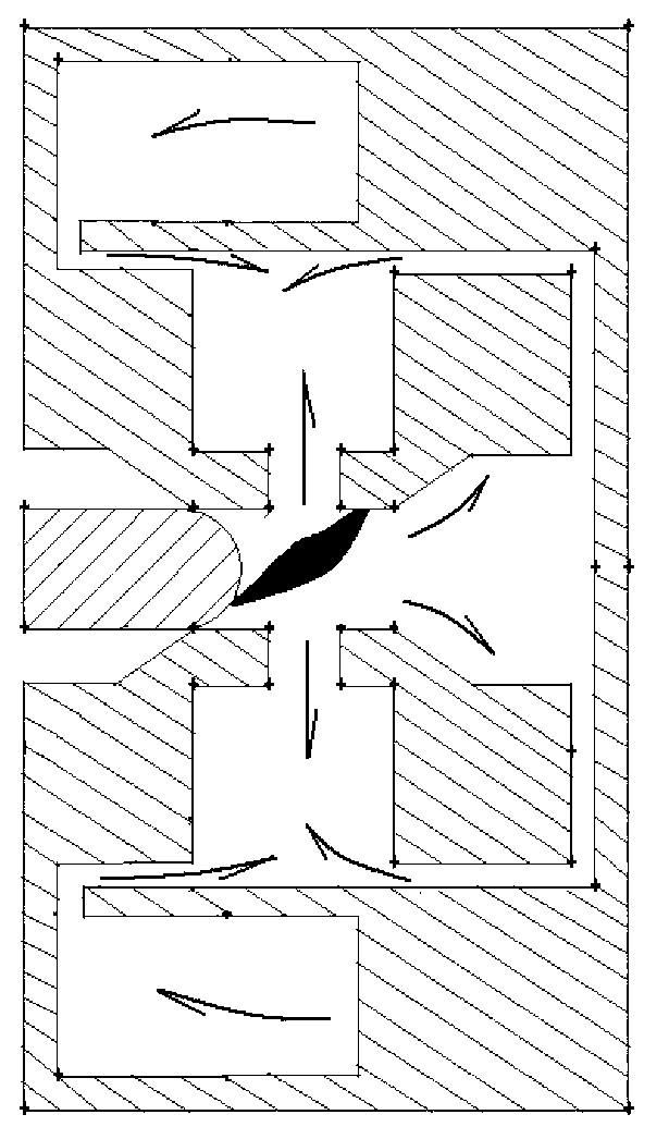 Self-energy sulfur hexafluoride (SF6) circuit breaker double nozzle type arc extinguishing chamber and arc extinguishing method thereof