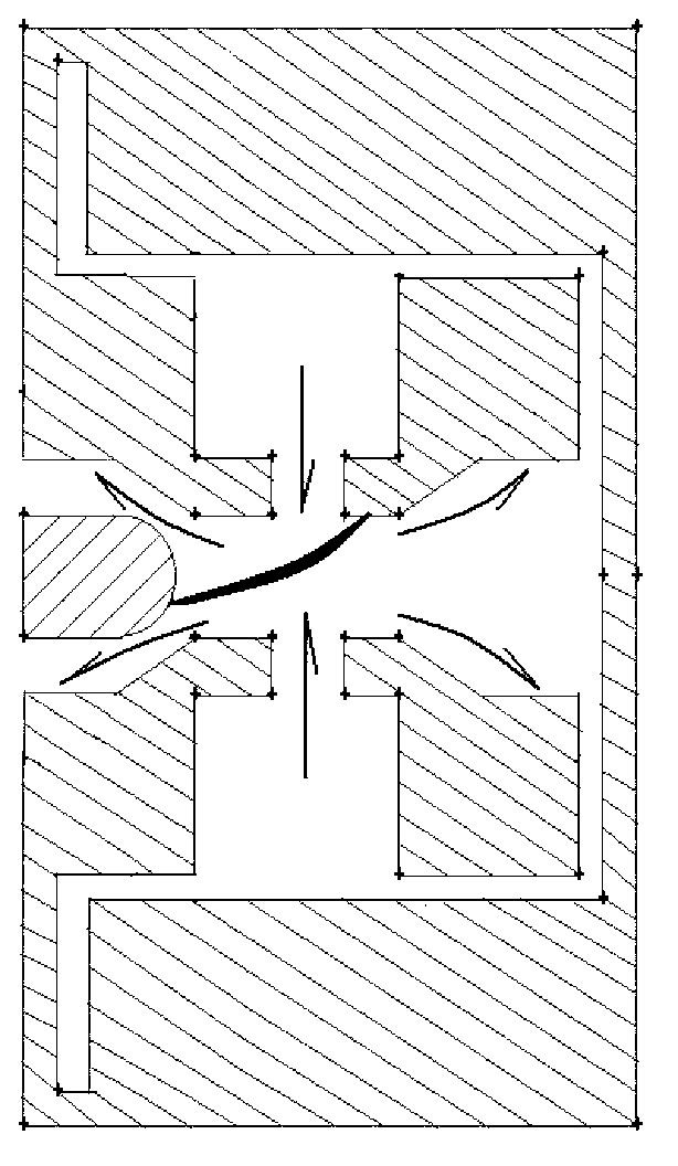 Self-energy sulfur hexafluoride (SF6) circuit breaker double nozzle type arc extinguishing chamber and arc extinguishing method thereof