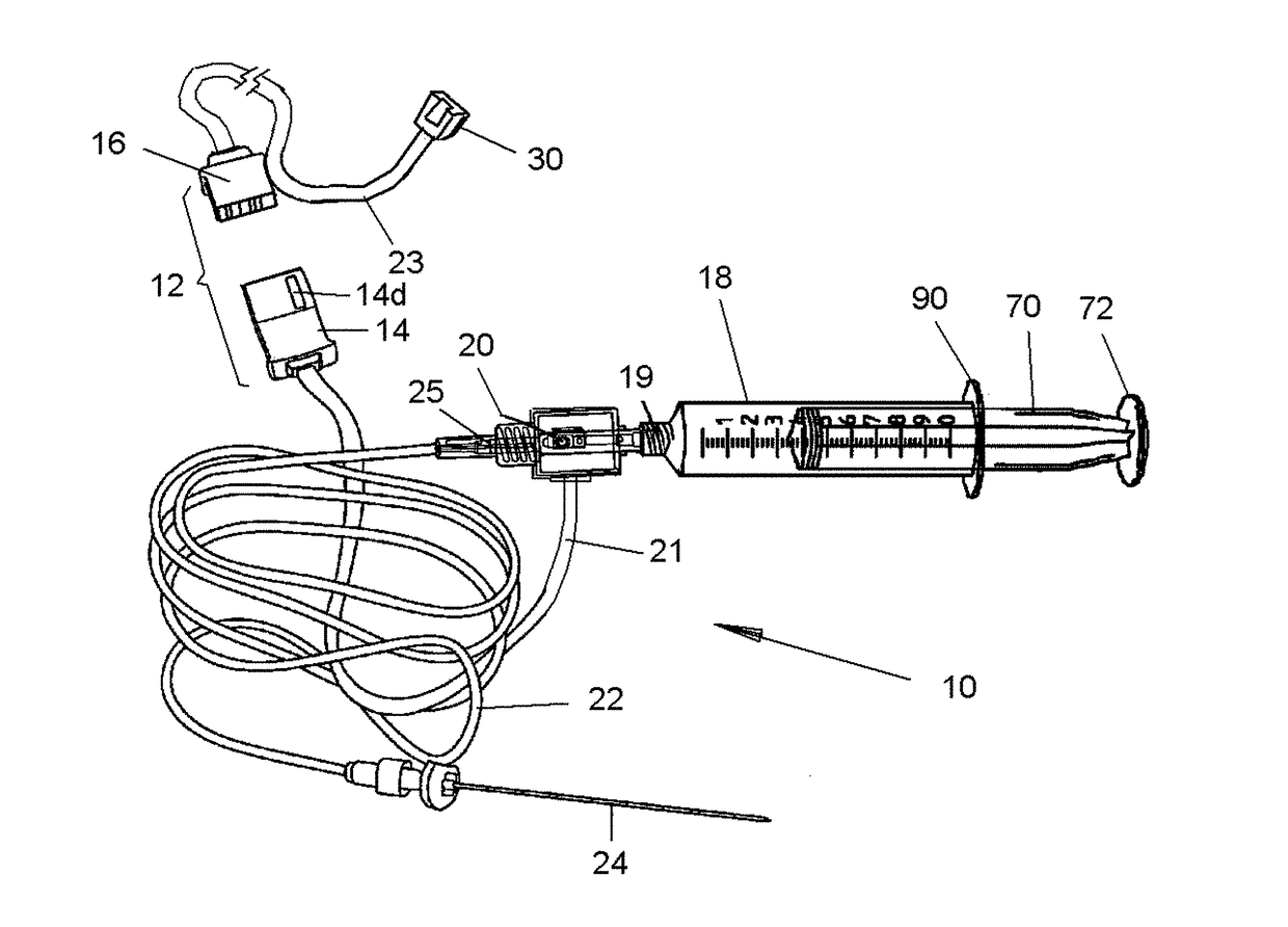 Disposable assembly for drug infusion with pressure sensing for identification of and injection into fluid-filled anatomic spaces