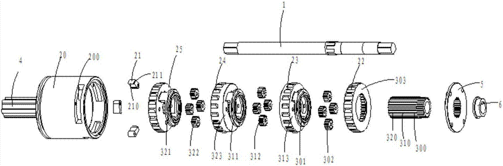 Movable gear-shift multi-gear transmission device with pawls driven by two wheels