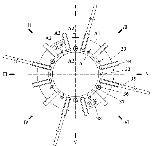 Turning measurement device and method of swing degree of upper operating oil pipe of hydraulic blade all-adjustable water pump