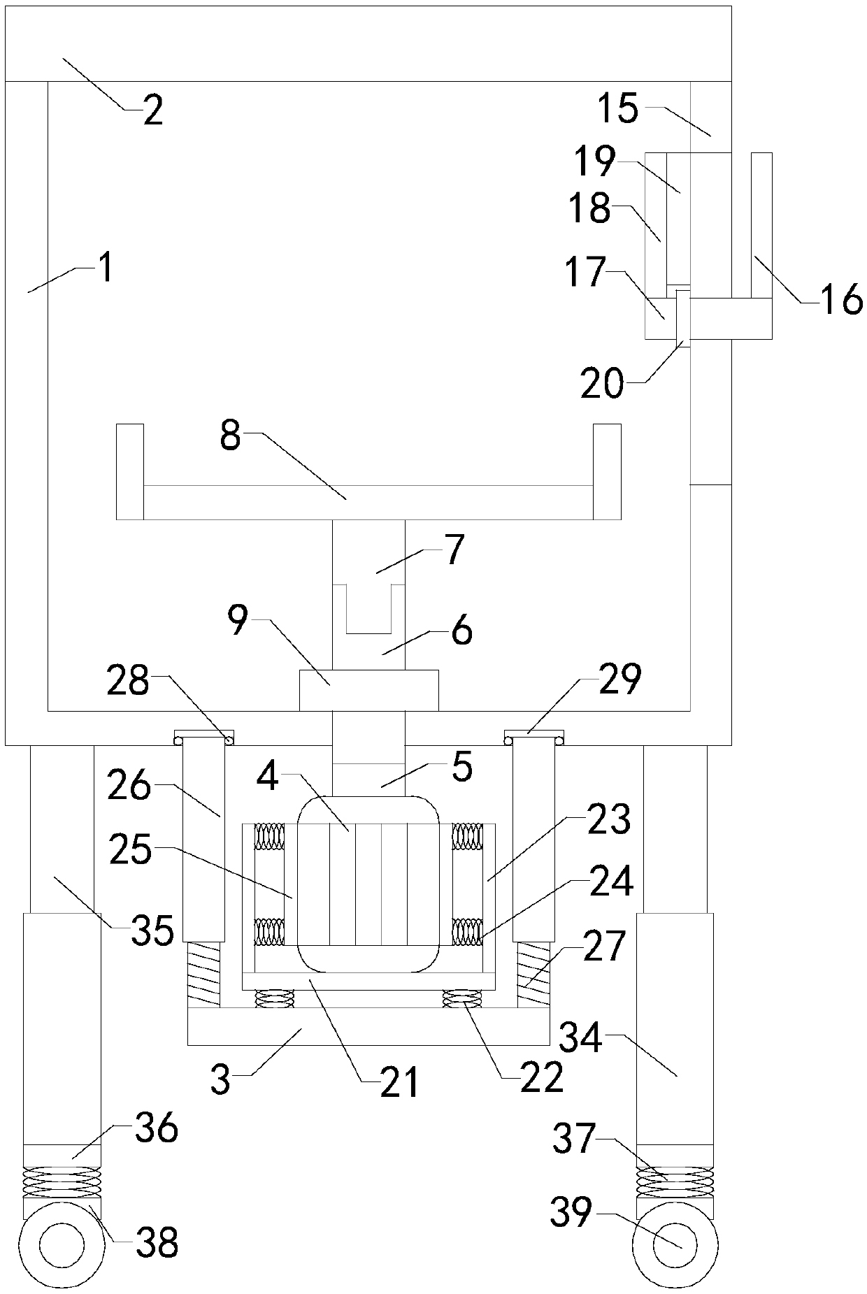 Stirring device for producing concrete