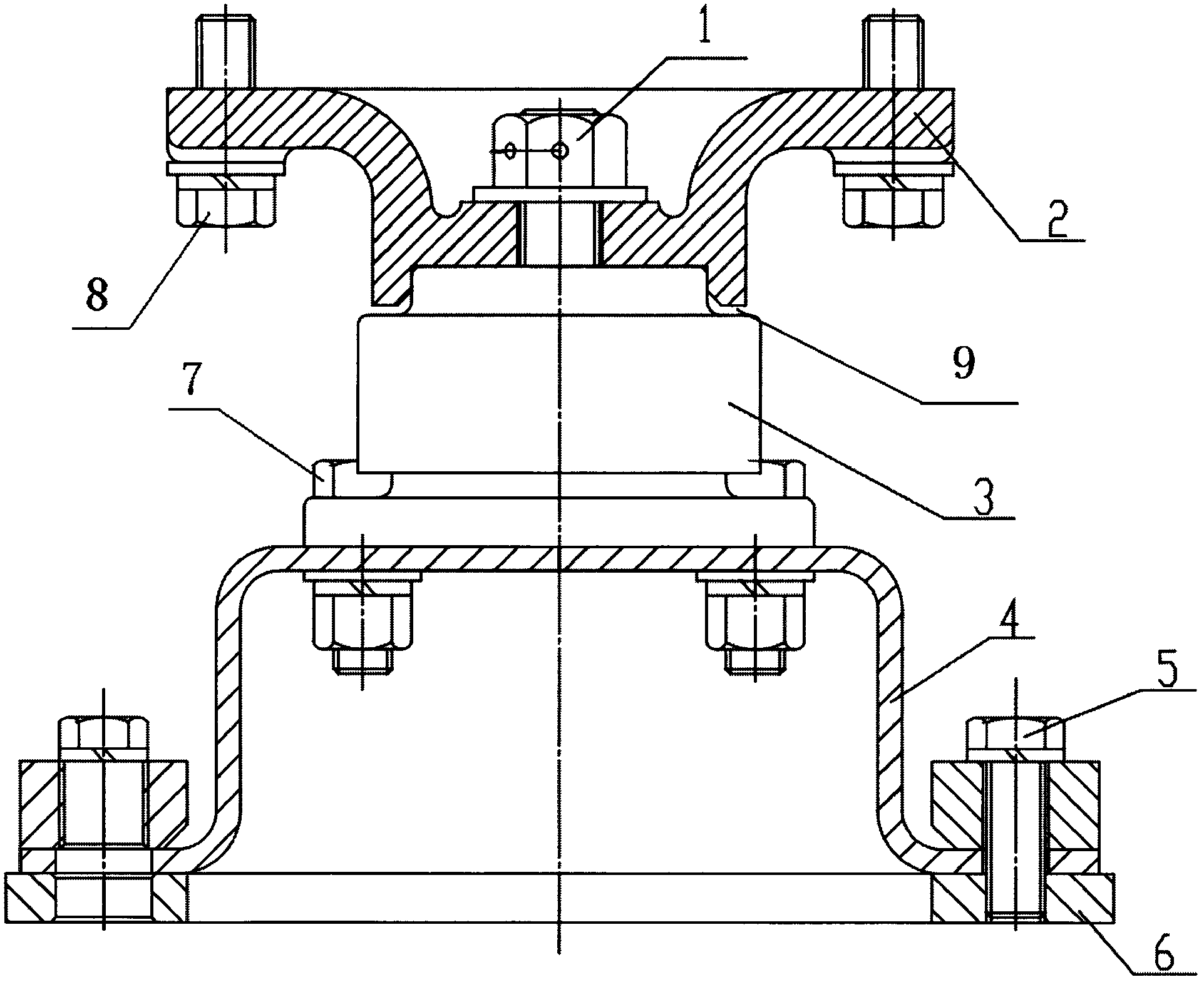 U-shaped buffering supporting base of diesel engine of armoured vehicle