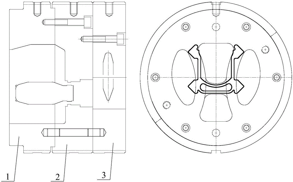 Hollow guide rail forming diverter mold for mine