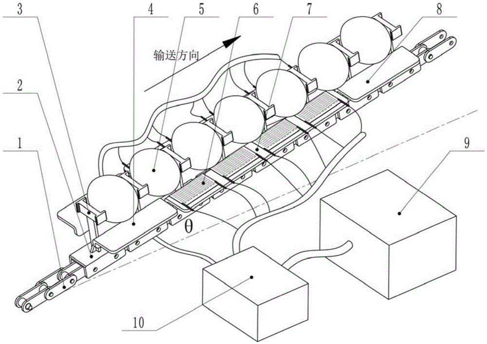 Rolling type online egg crack detecting device on basis of parallel piezoelectric film arrays