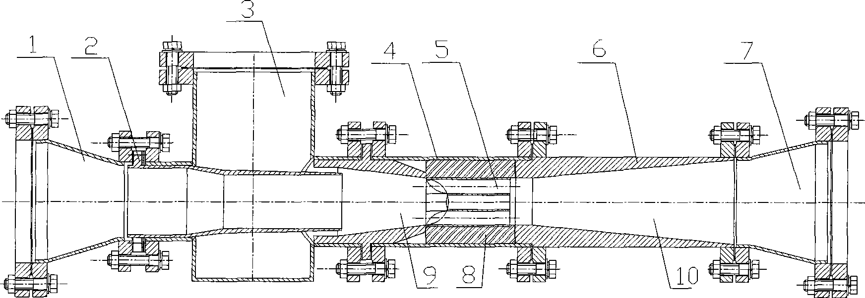 Large caliber acoustic velocity-variable supercharging heat-exchanging system