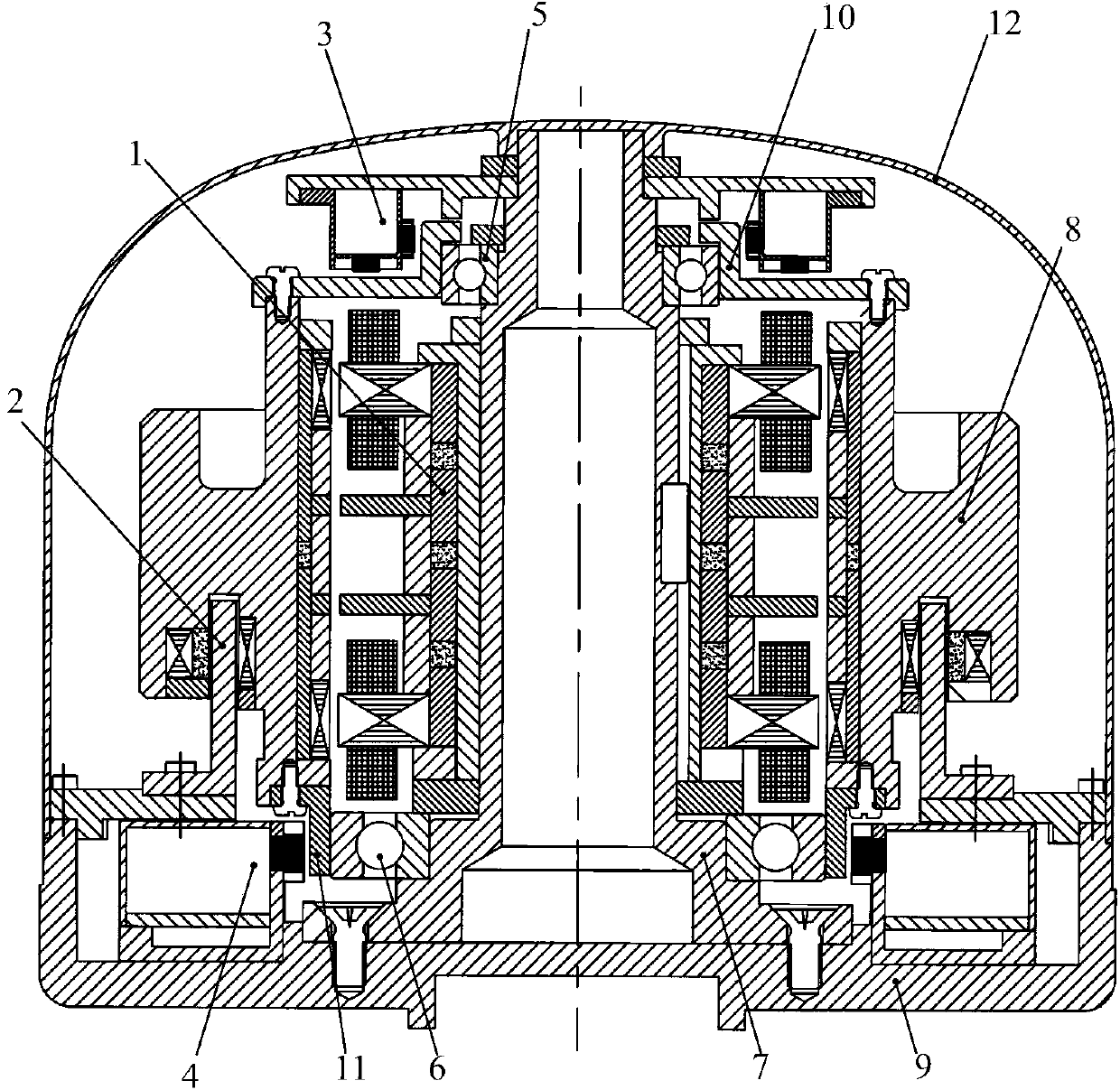 Four-degrees-of-freedom magnetic suspension flywheel