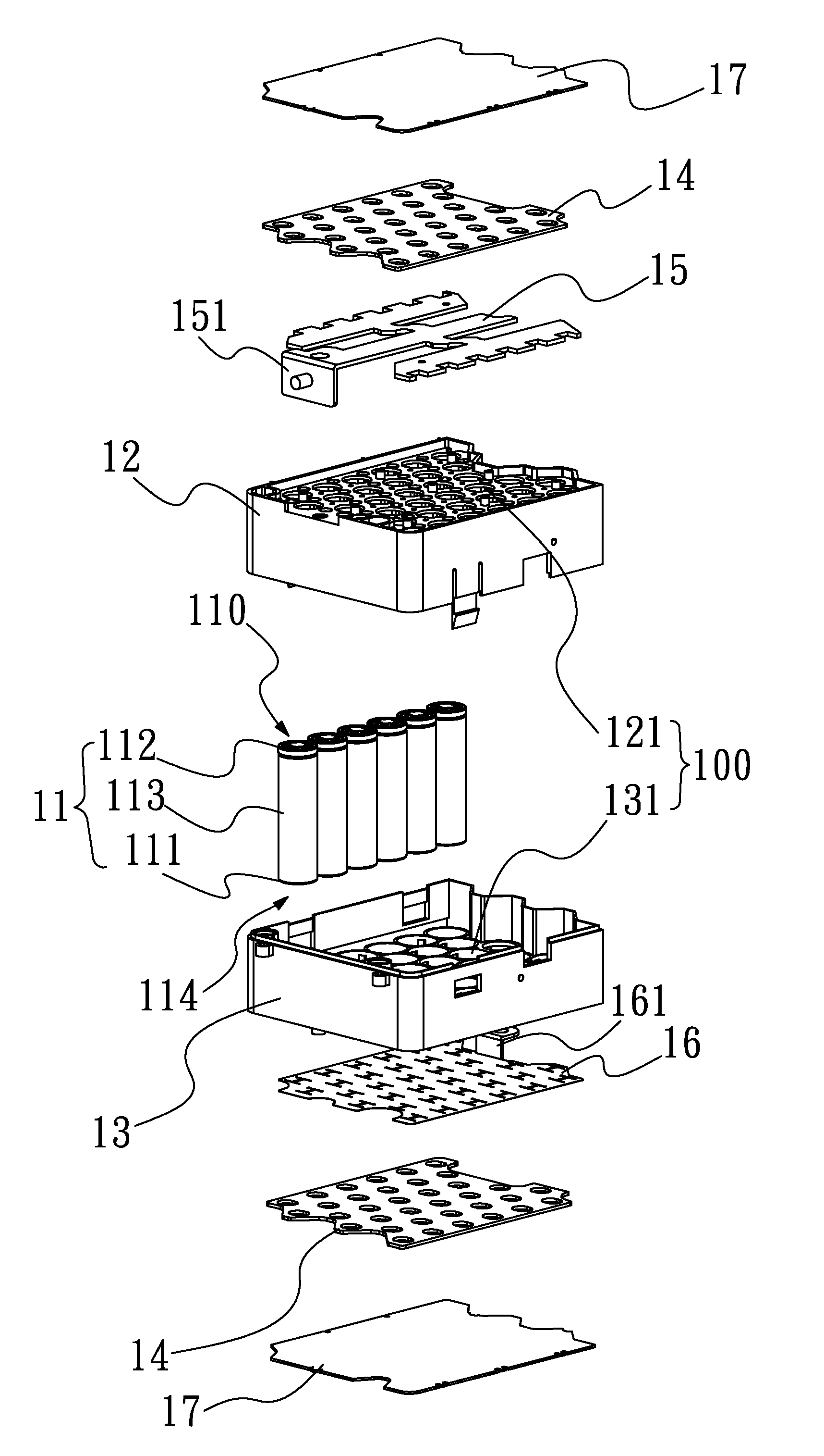 Battery assembly with adhesive stop mechanism