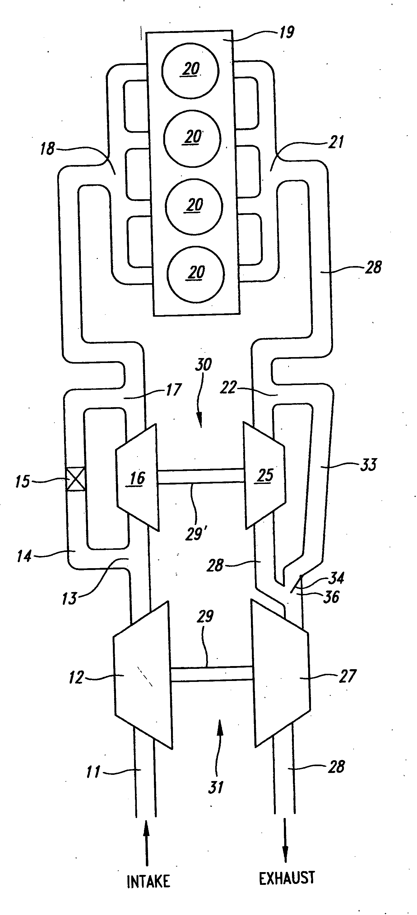 Multi-stage turbocharging system with efficient bypass