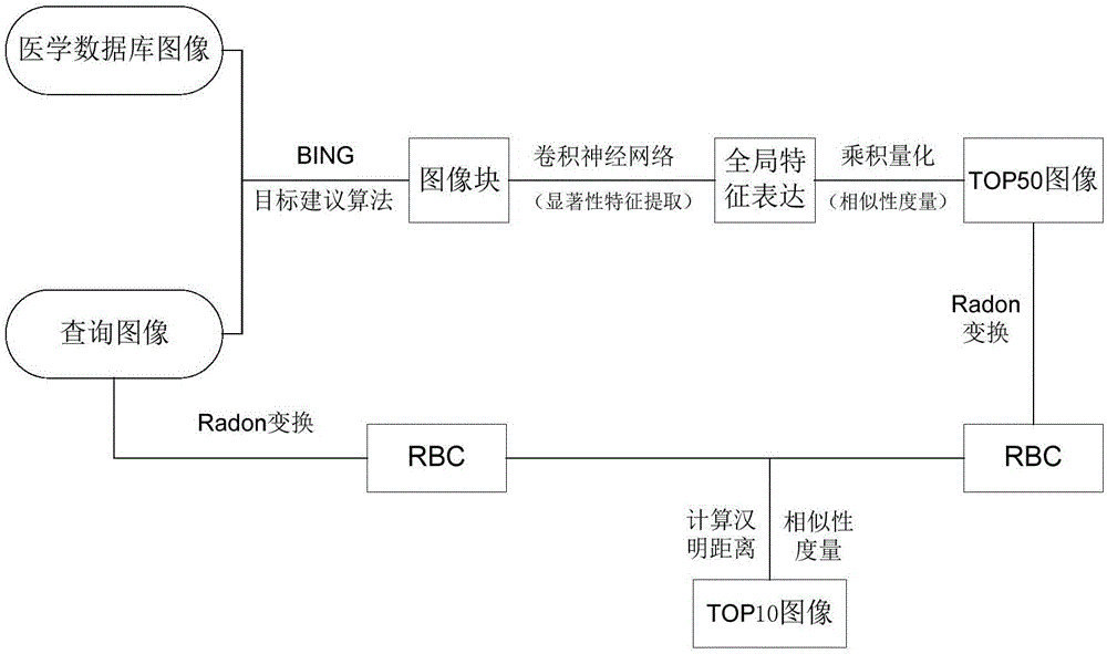 Medical image retrieval method based on deep learning and Radon conversion