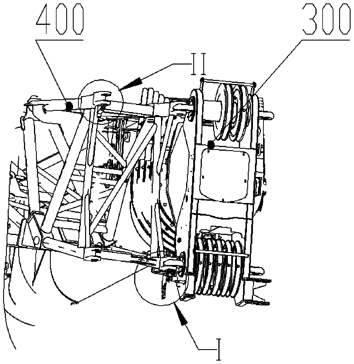 Crane fly jib hitching and recycling limiting device