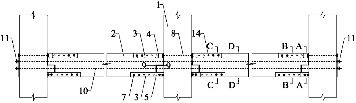 Self-restoring precast concrete beam-column joint device with top and bottom friction energy dissipation