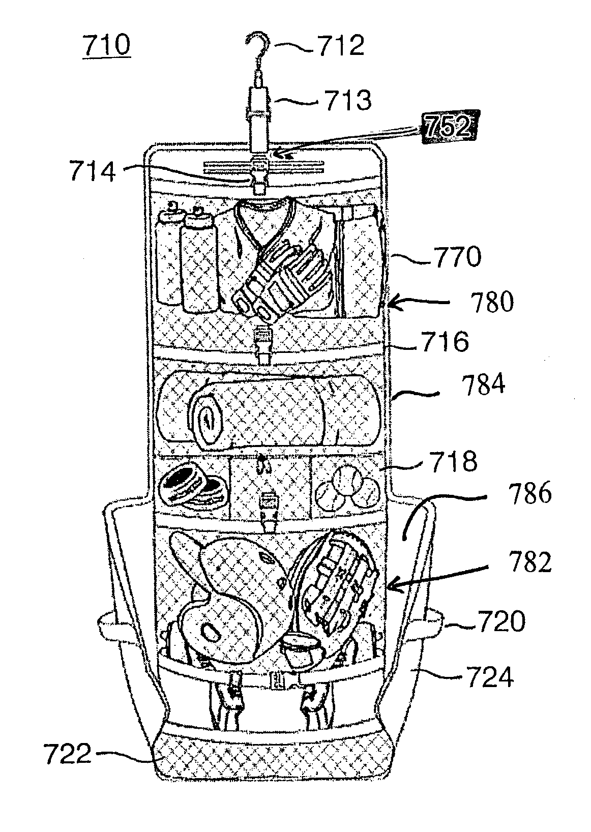 Sports equipment bag, organizer and ventilator