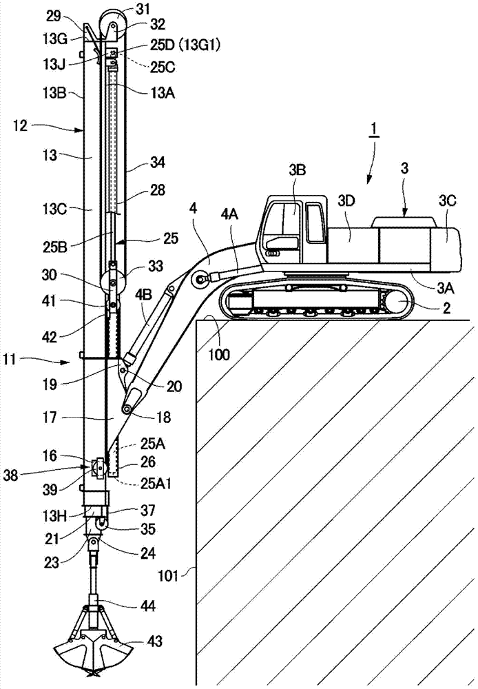 Multi-stage telescopic arm device and deep-digging excavator comprising multi-stage telescopic arm device