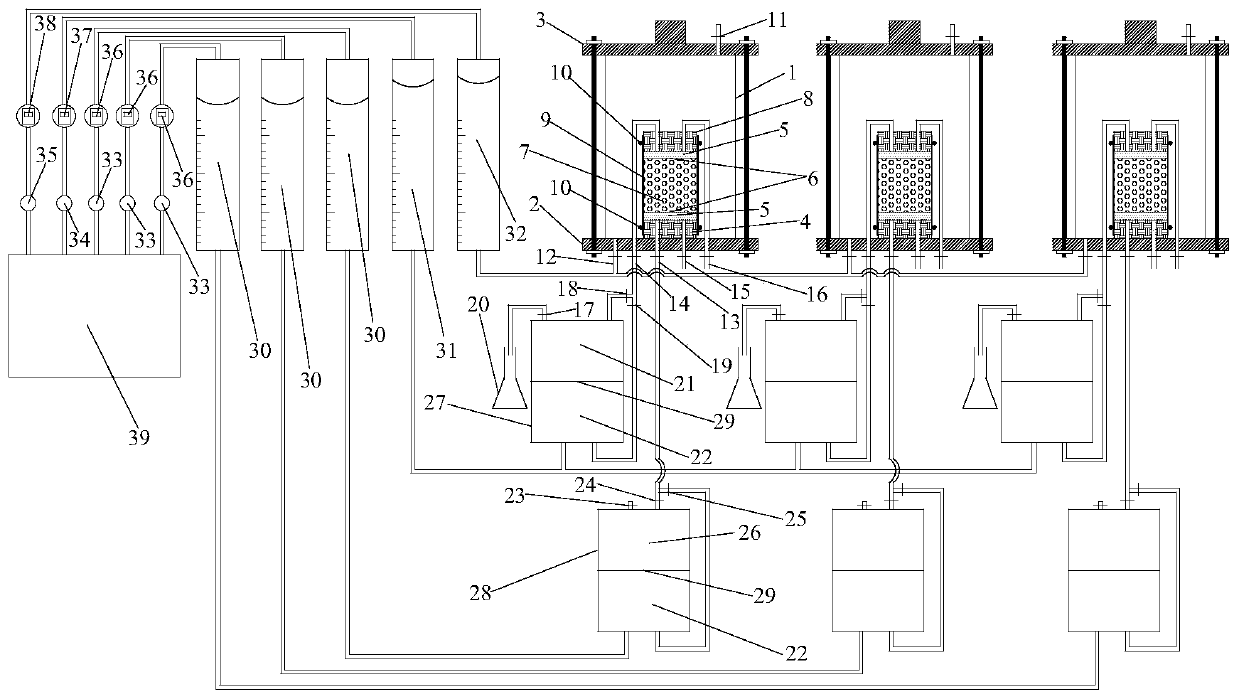 Multi-linkage flexible wall permeameter capable of realizing continuous permeation of two solutions, and use method