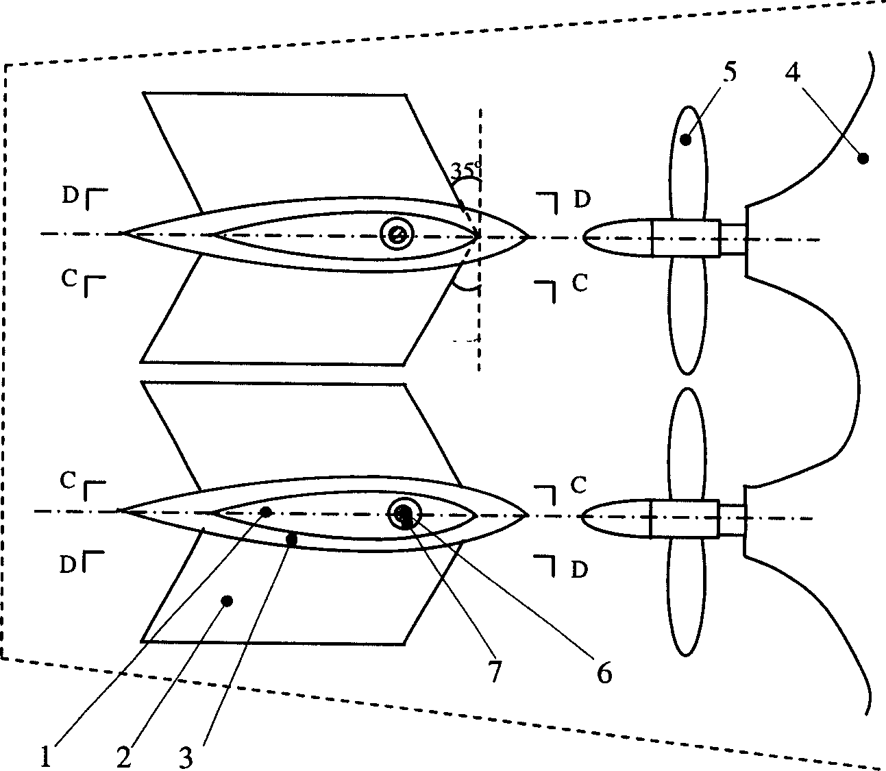 Cross anti-pitch rudder