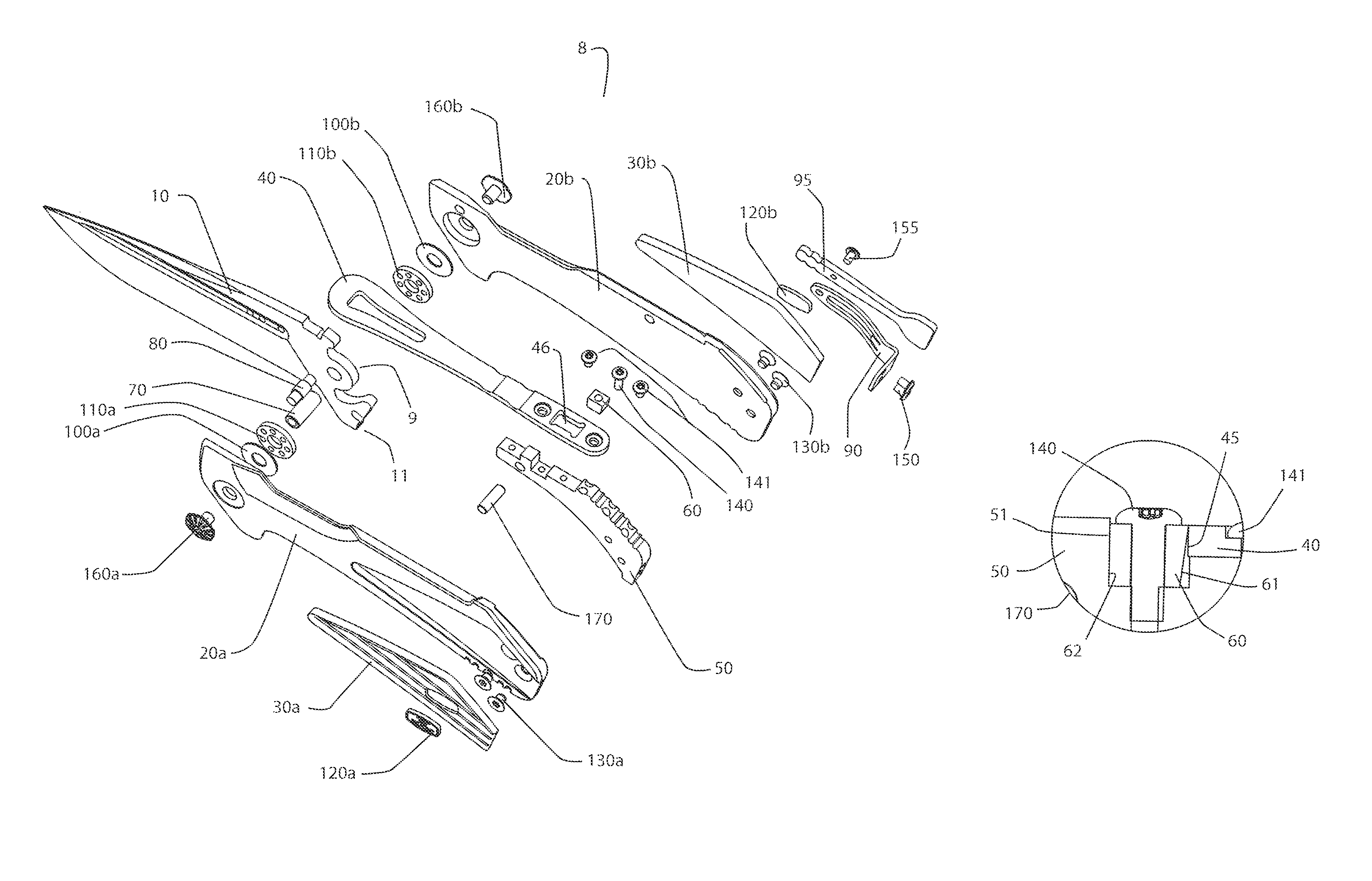 Lock for a flip open knife, and mechanism for making same automatic