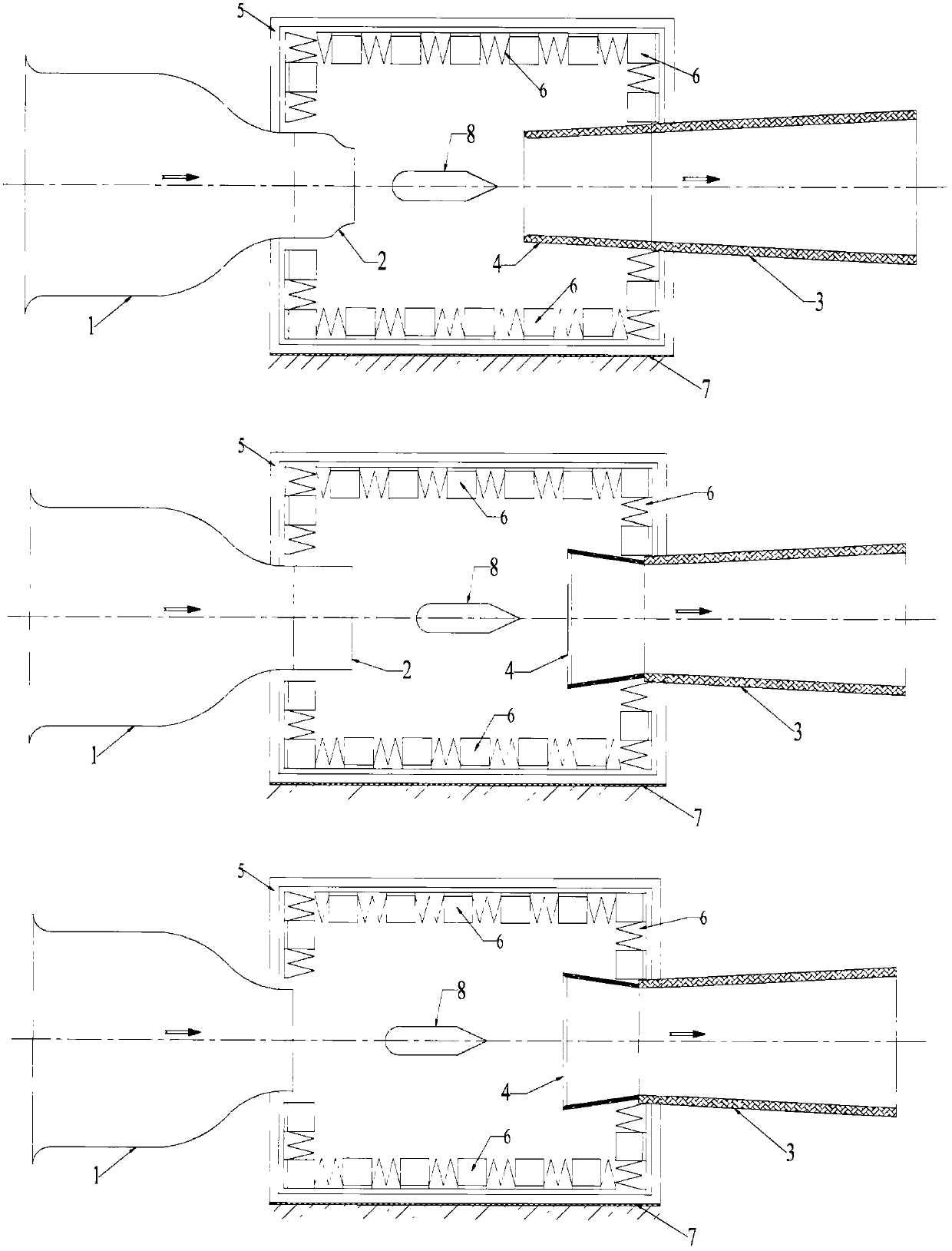 Acoustic wind tunnel with variable spouts