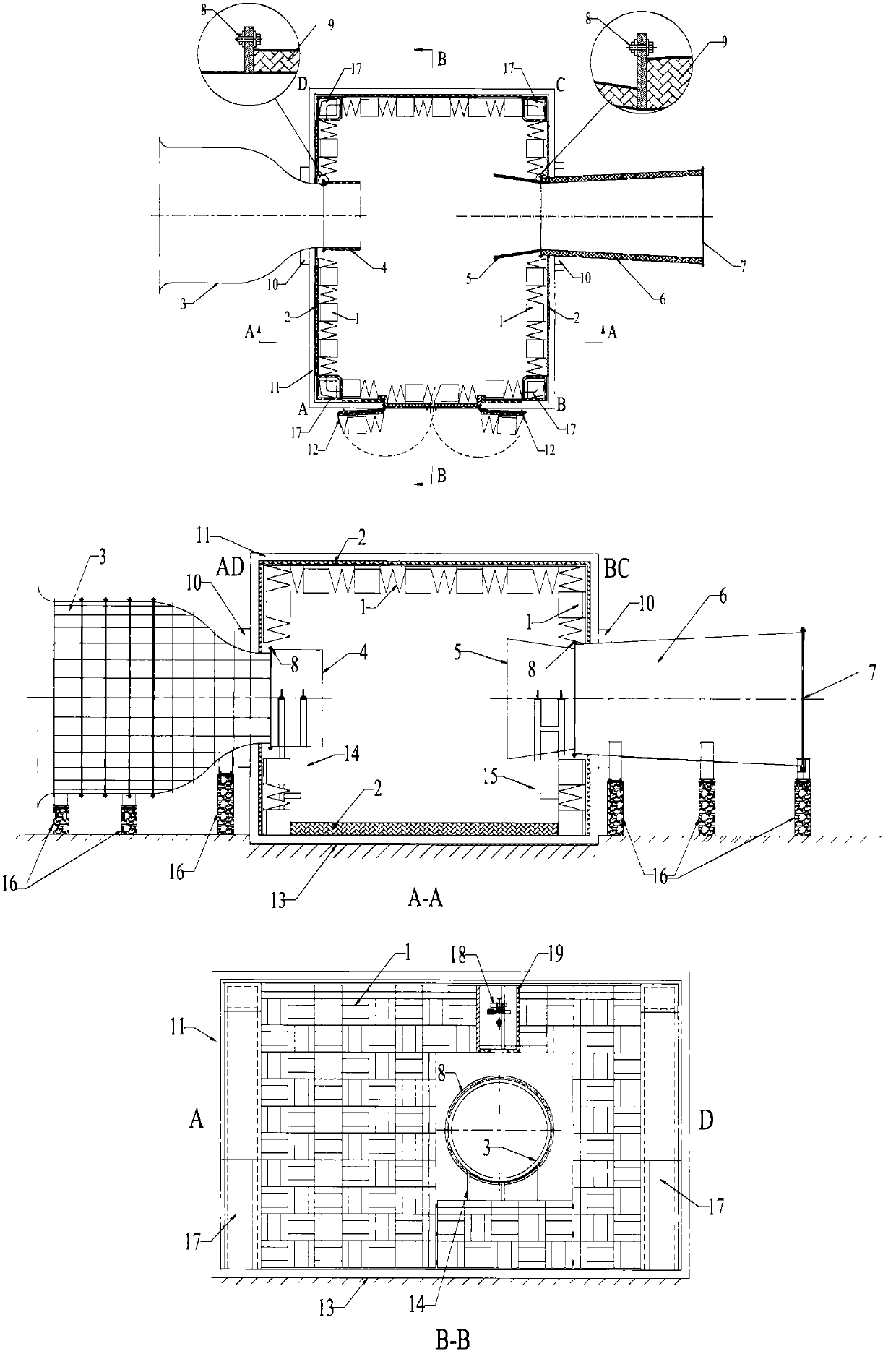 Acoustic wind tunnel with variable spouts