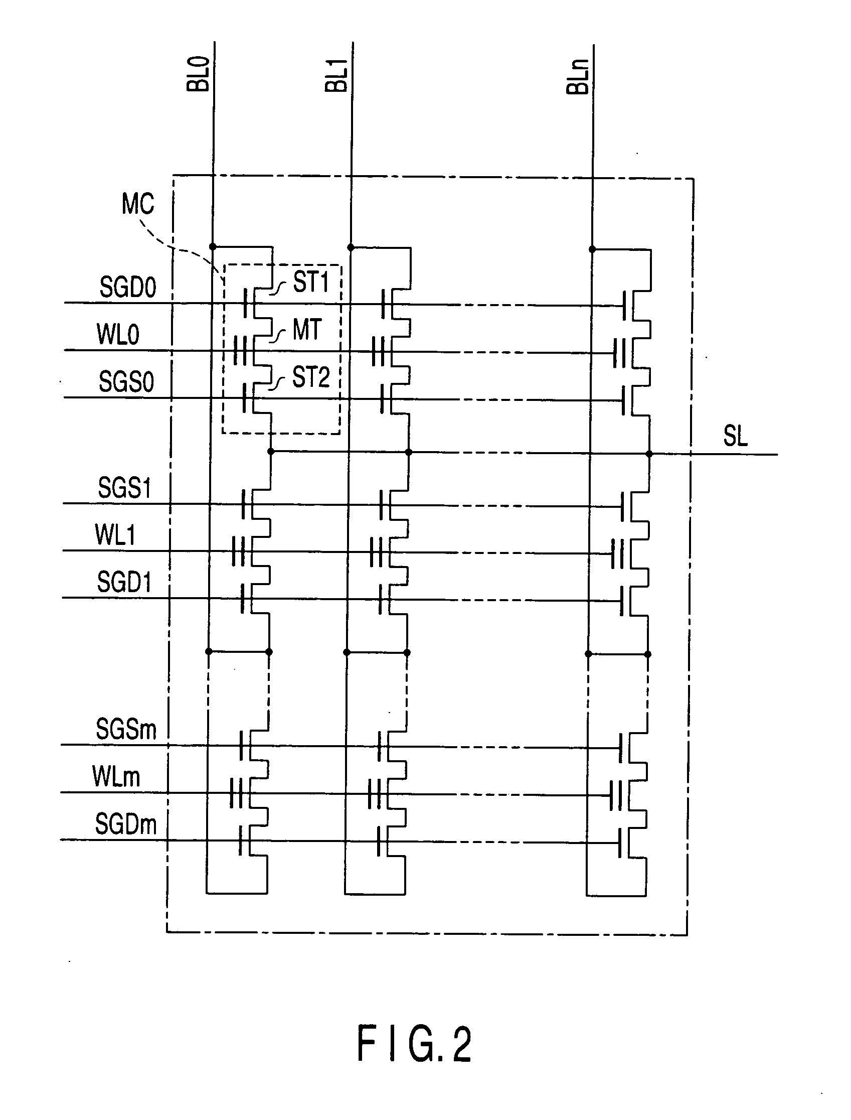 Semiconductor memory device with MOS transistors, each including a floating gate and a control gate, and a memory card including the same