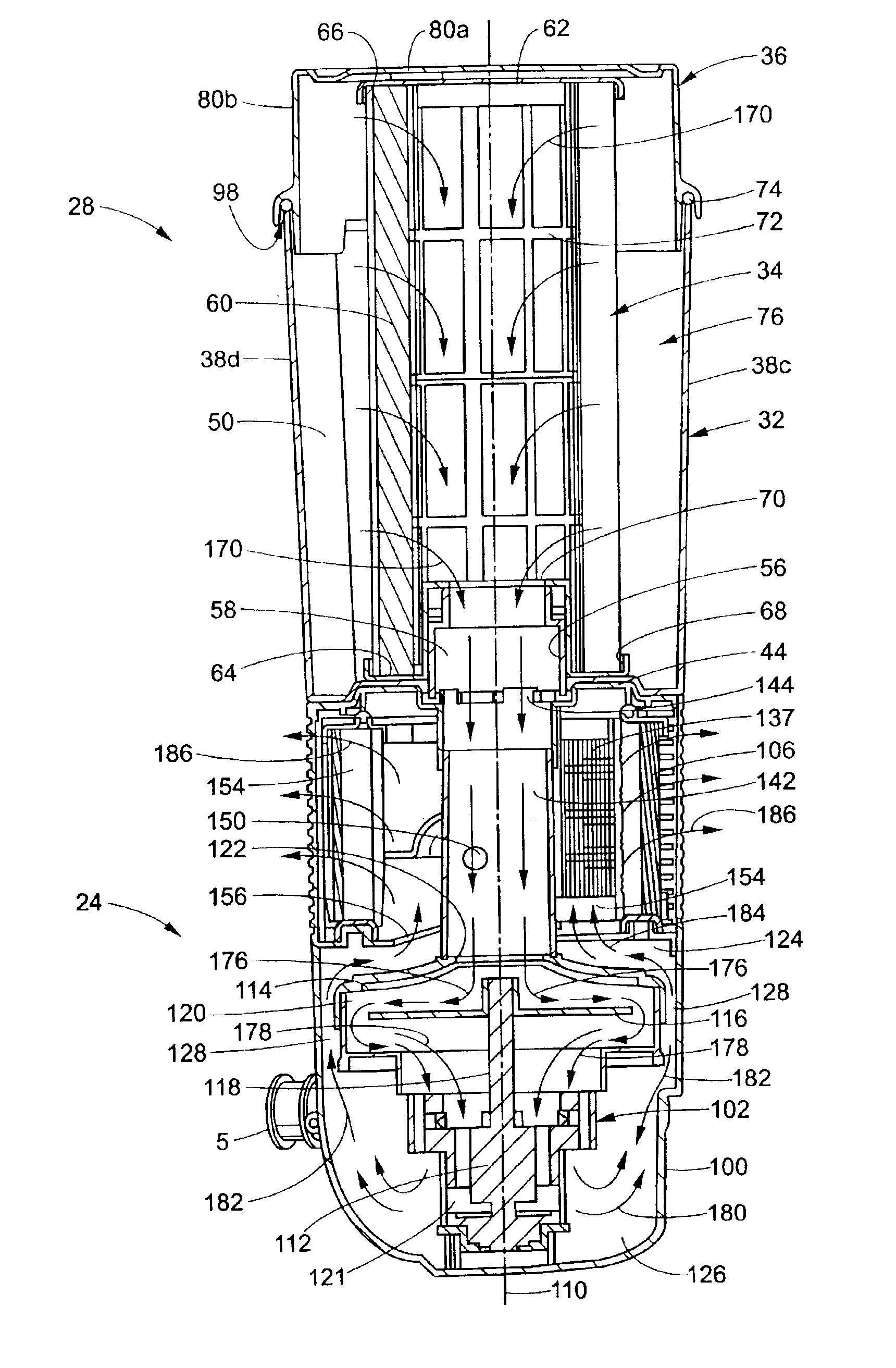 Vacuum cleaner with noise suppression features