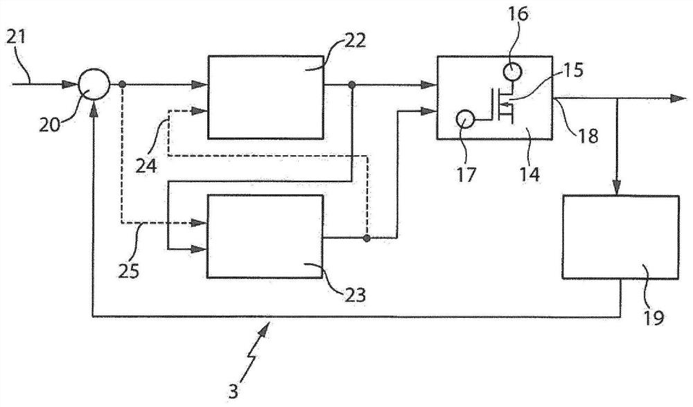 Power supply system and method for regulating the output variable of an amplification stage of the power supply system