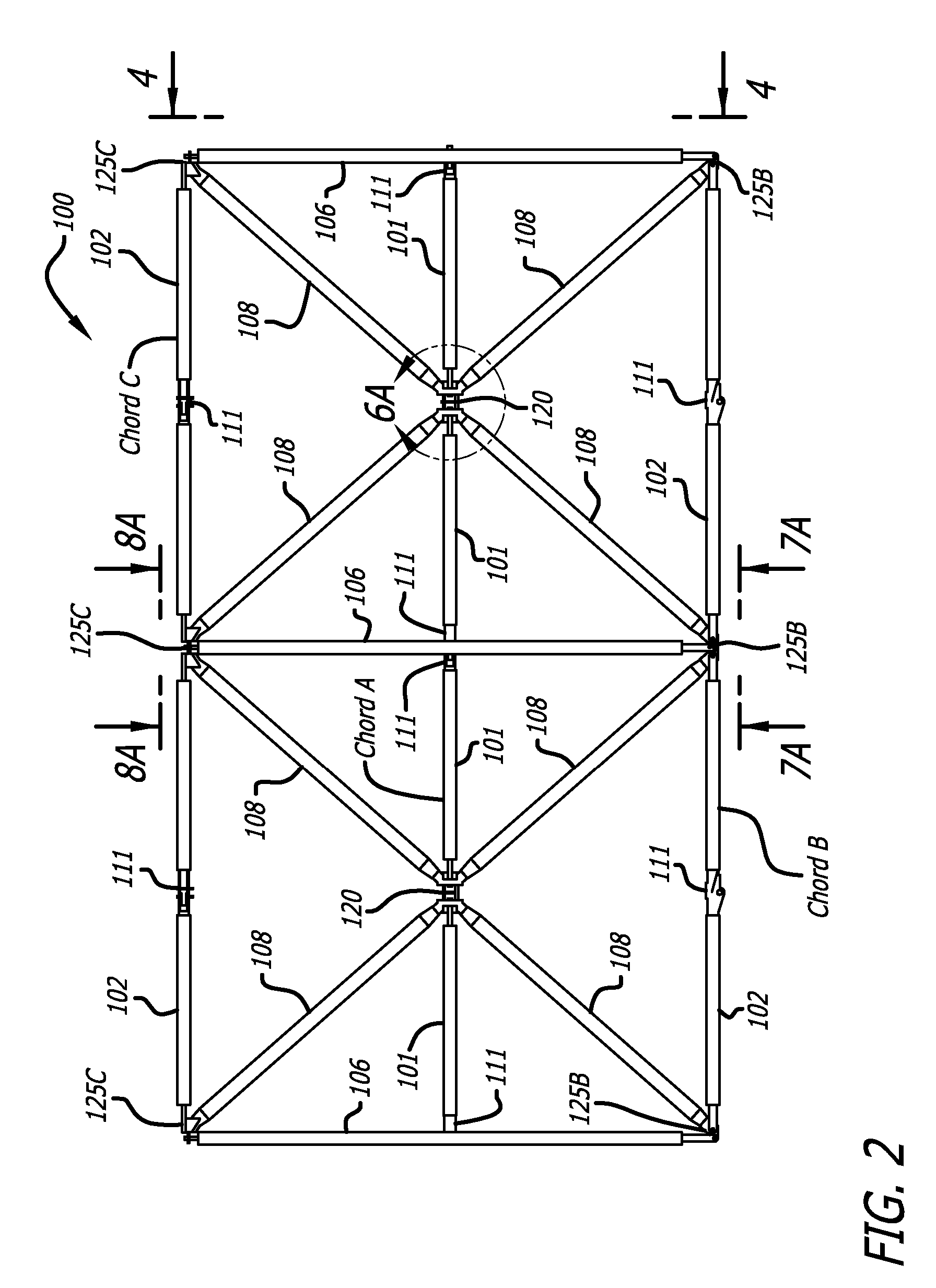 Deployable triangular truss beam with orthogonally-hinged folding diagonals