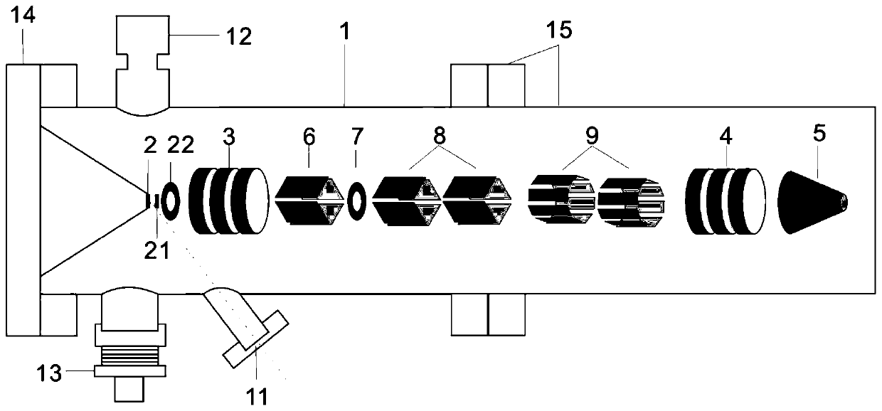 Non-magnetic femtosecond electron source device with adjustable convergence angle