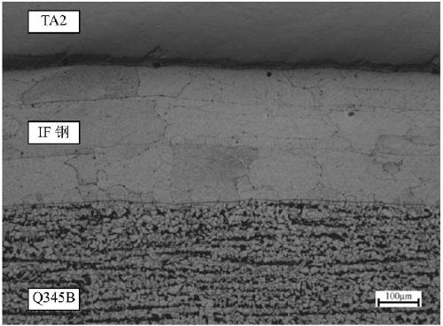 Double-sided titanium steel composite plate taking IF steel as transition layer and high-temperature preparation method thereof