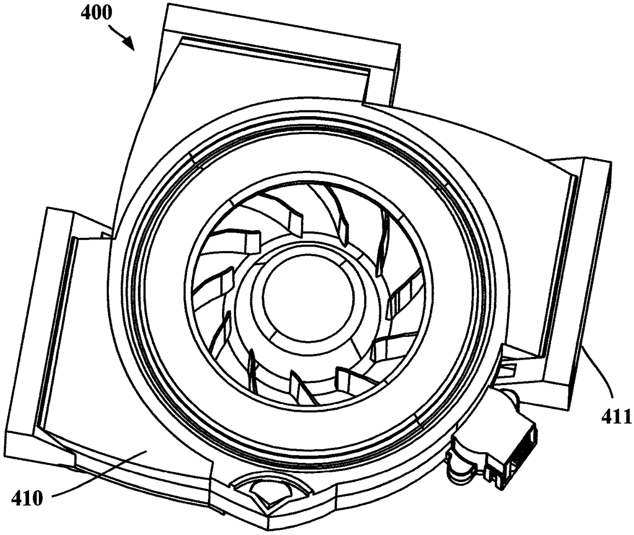 Branching air feeding device and refrigerator