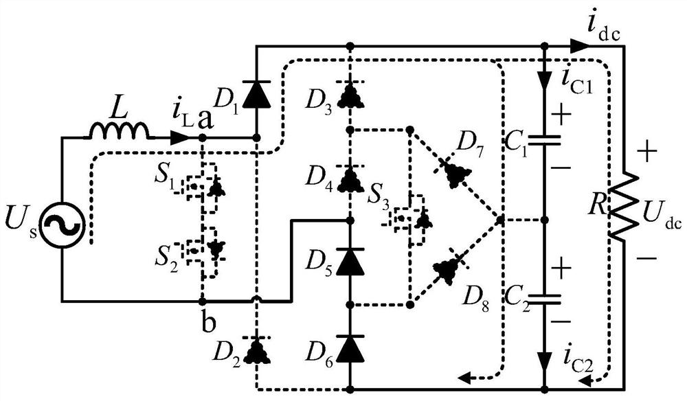 Three-port clamping type back-to-back bridgeless three-level rectifier