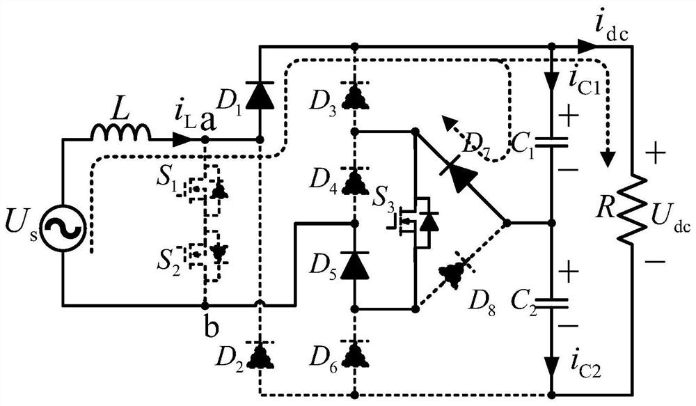 Three-port clamping type back-to-back bridgeless three-level rectifier