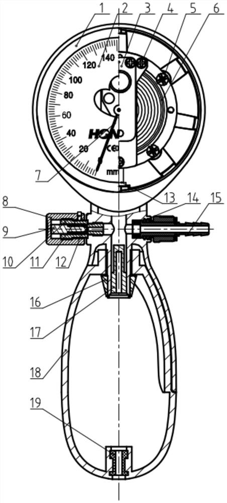 Integrated hand-held sphygmomanometer with hollowed-out dial plate