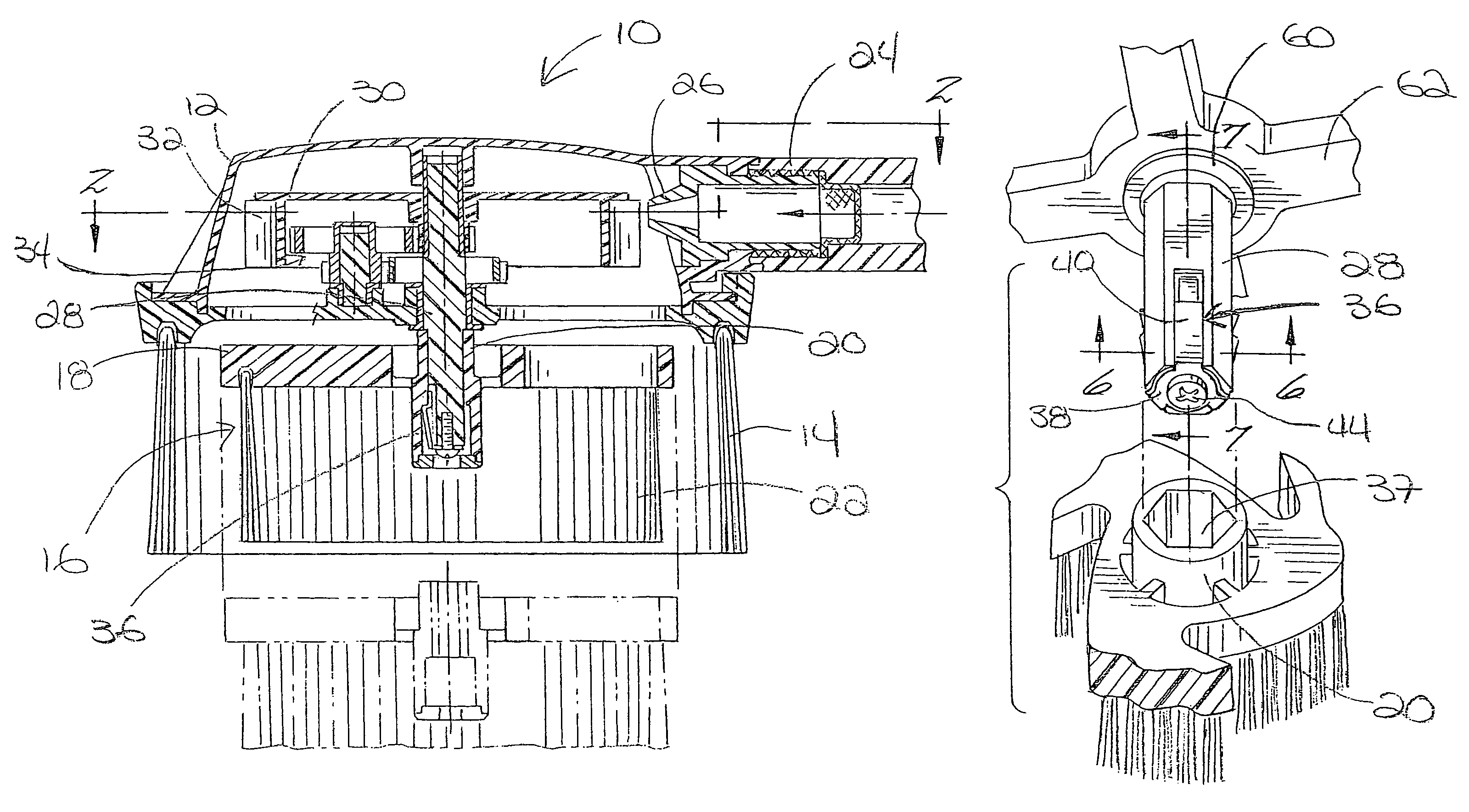 Water-operated wash brush with removable brush head