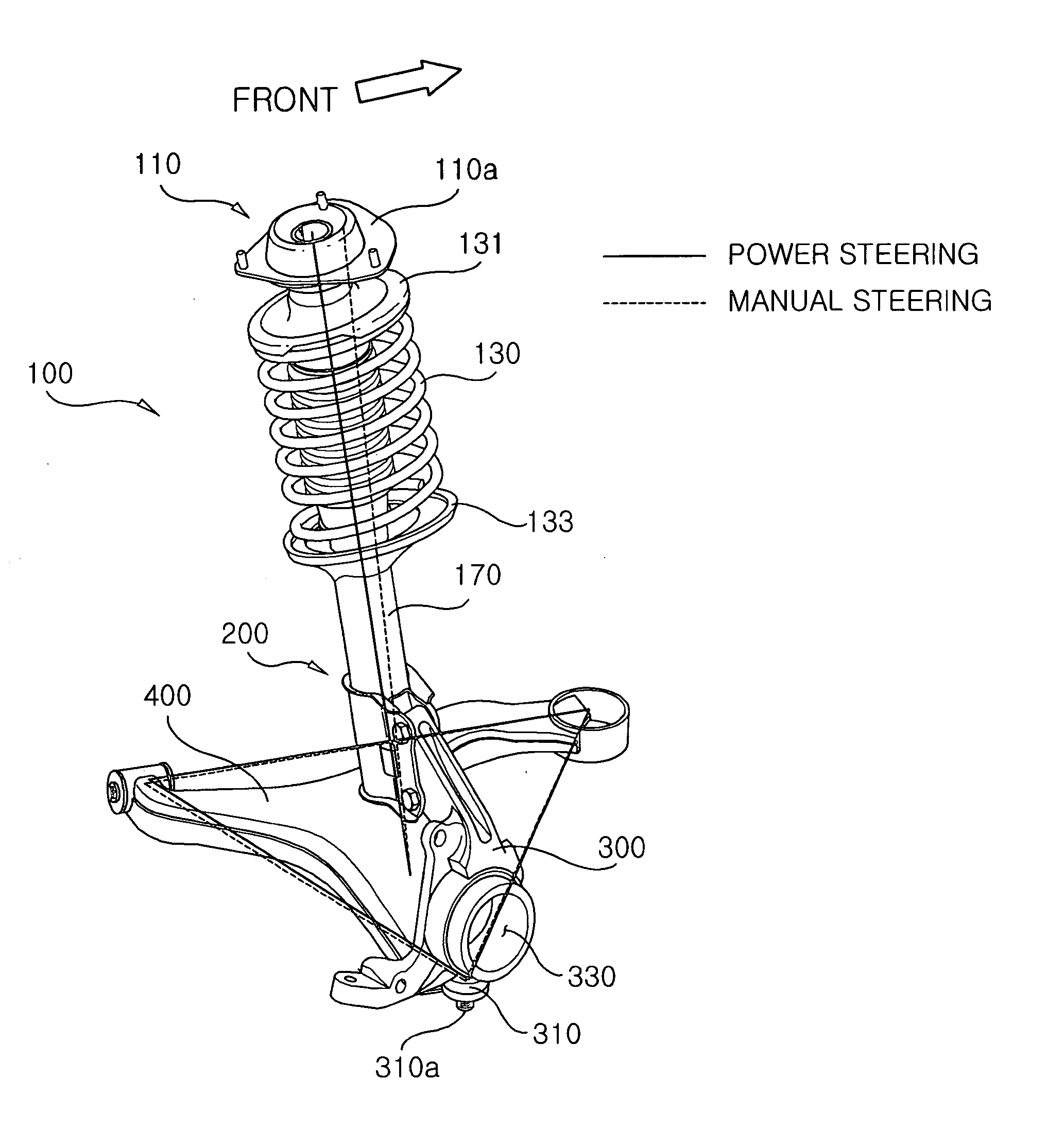 Suspension assembly applicable to both manual and power steering systems