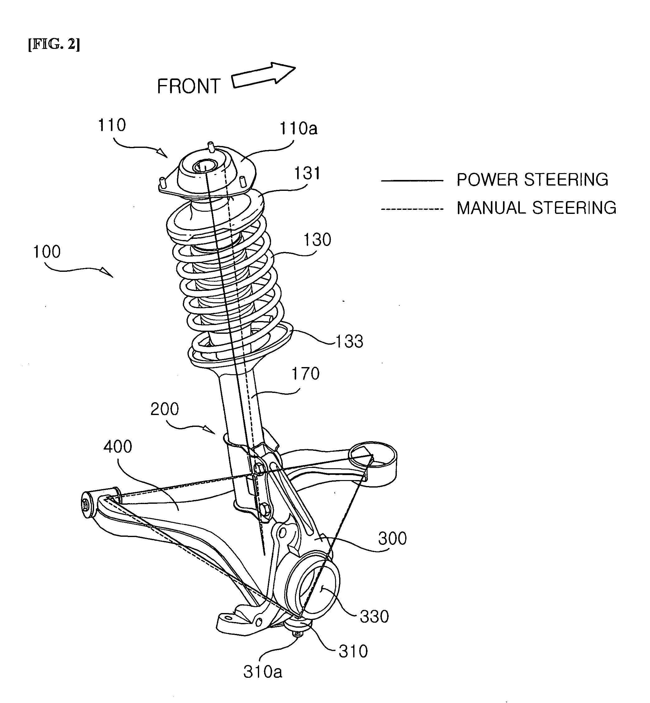 Suspension assembly applicable to both manual and power steering systems