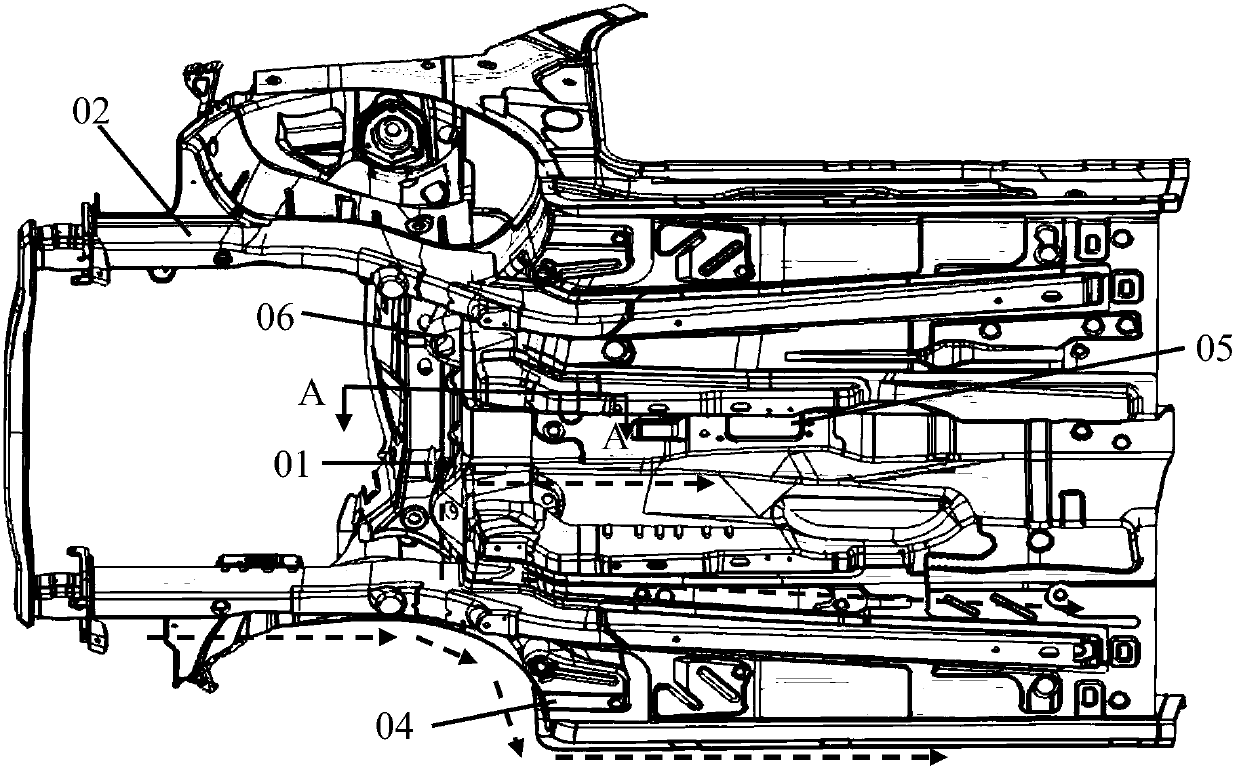 Multichannel device for rear end of front vehicle body