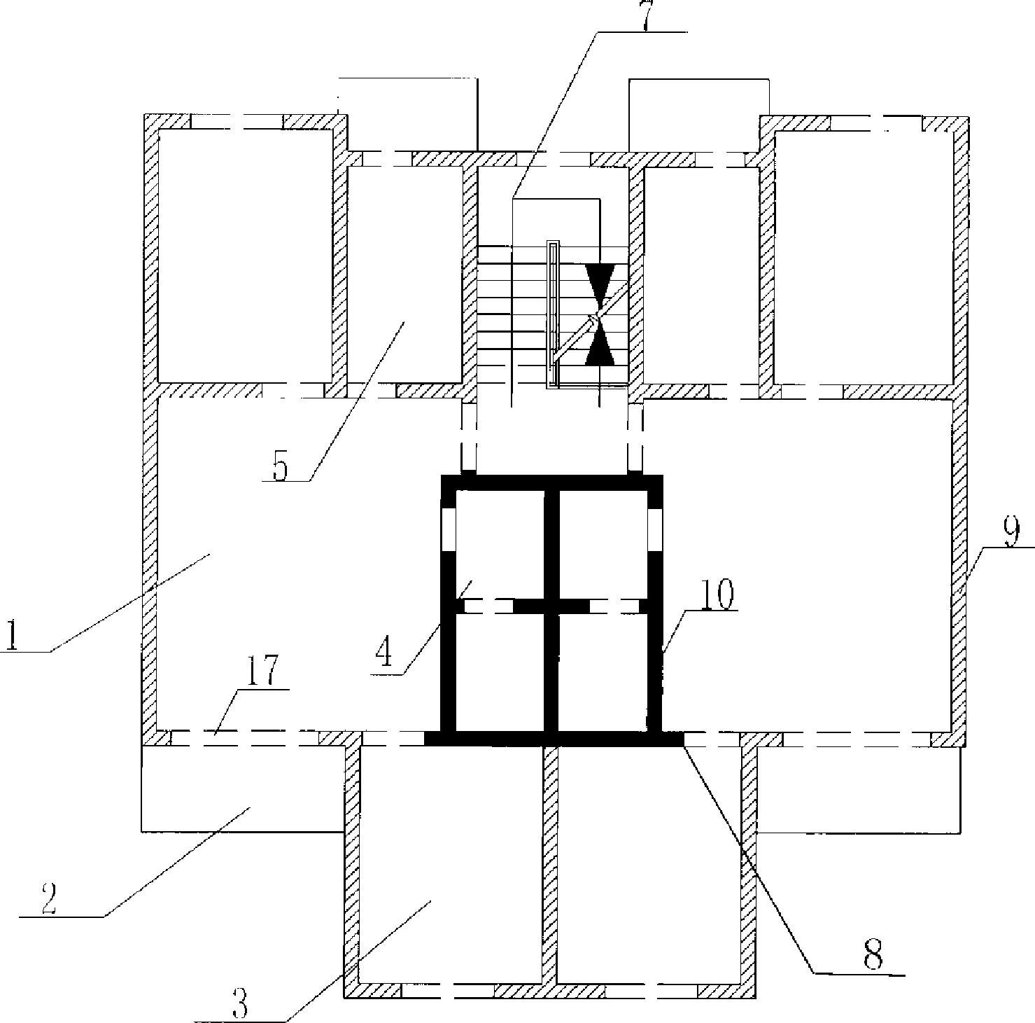 Block body-steel reinforced concrete tube structure and its construction method