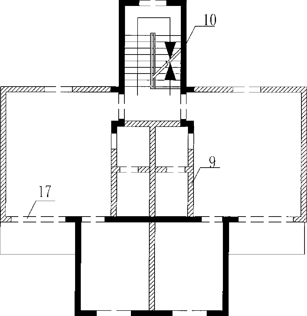 Block body-steel reinforced concrete tube structure and its construction method