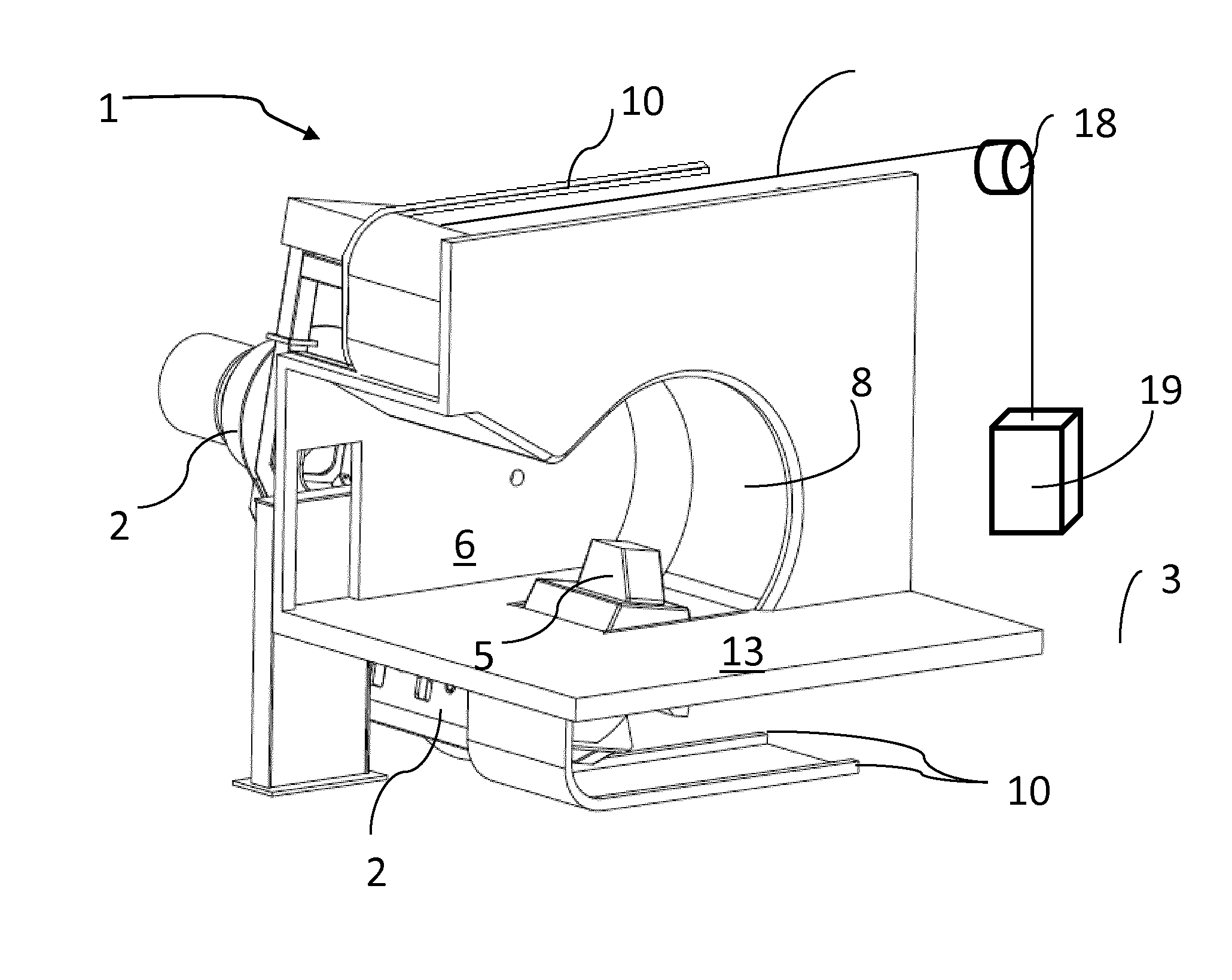 Hadron therapy installation with moving floor