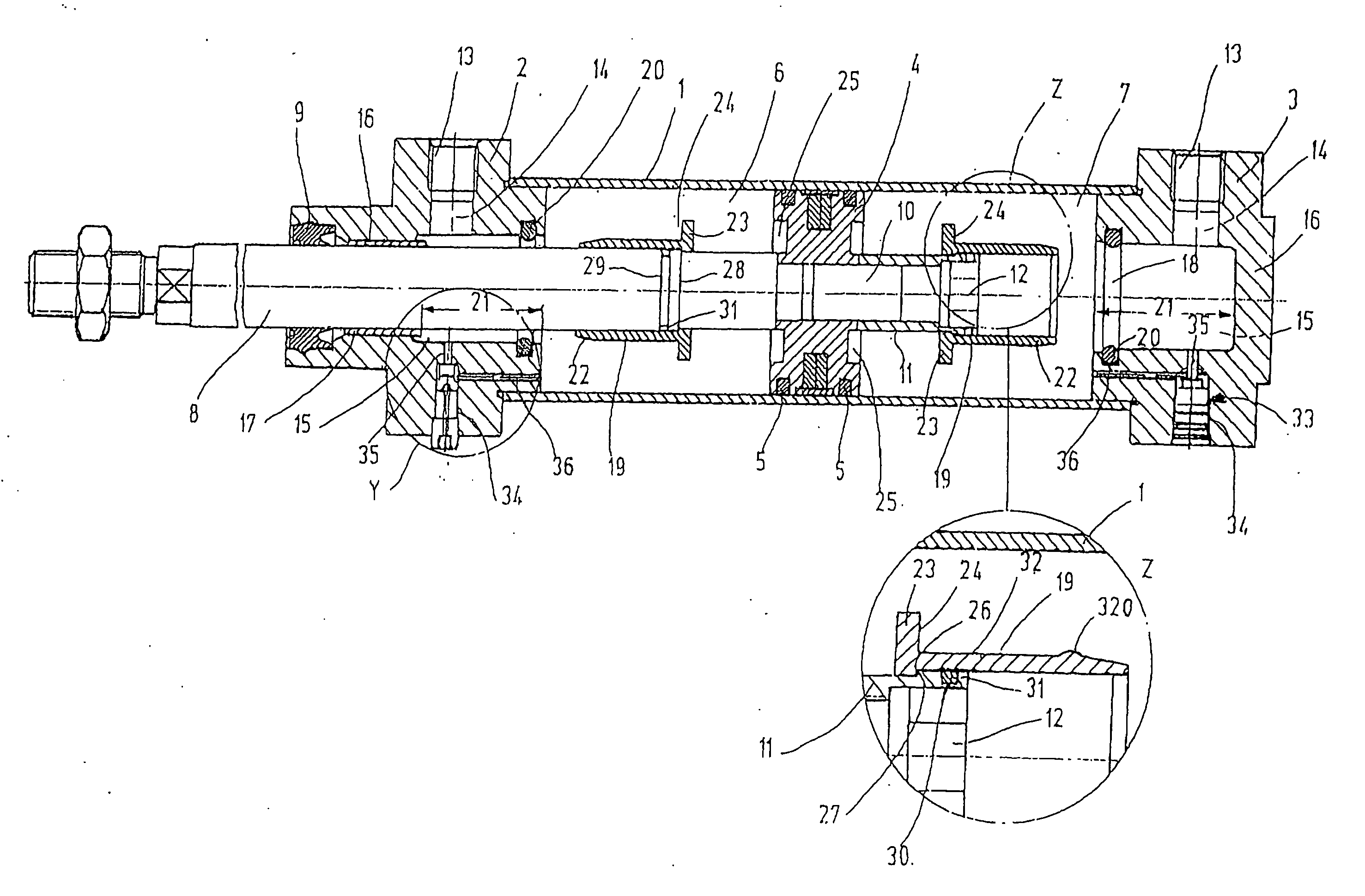 Working cylinder with terminal position damping