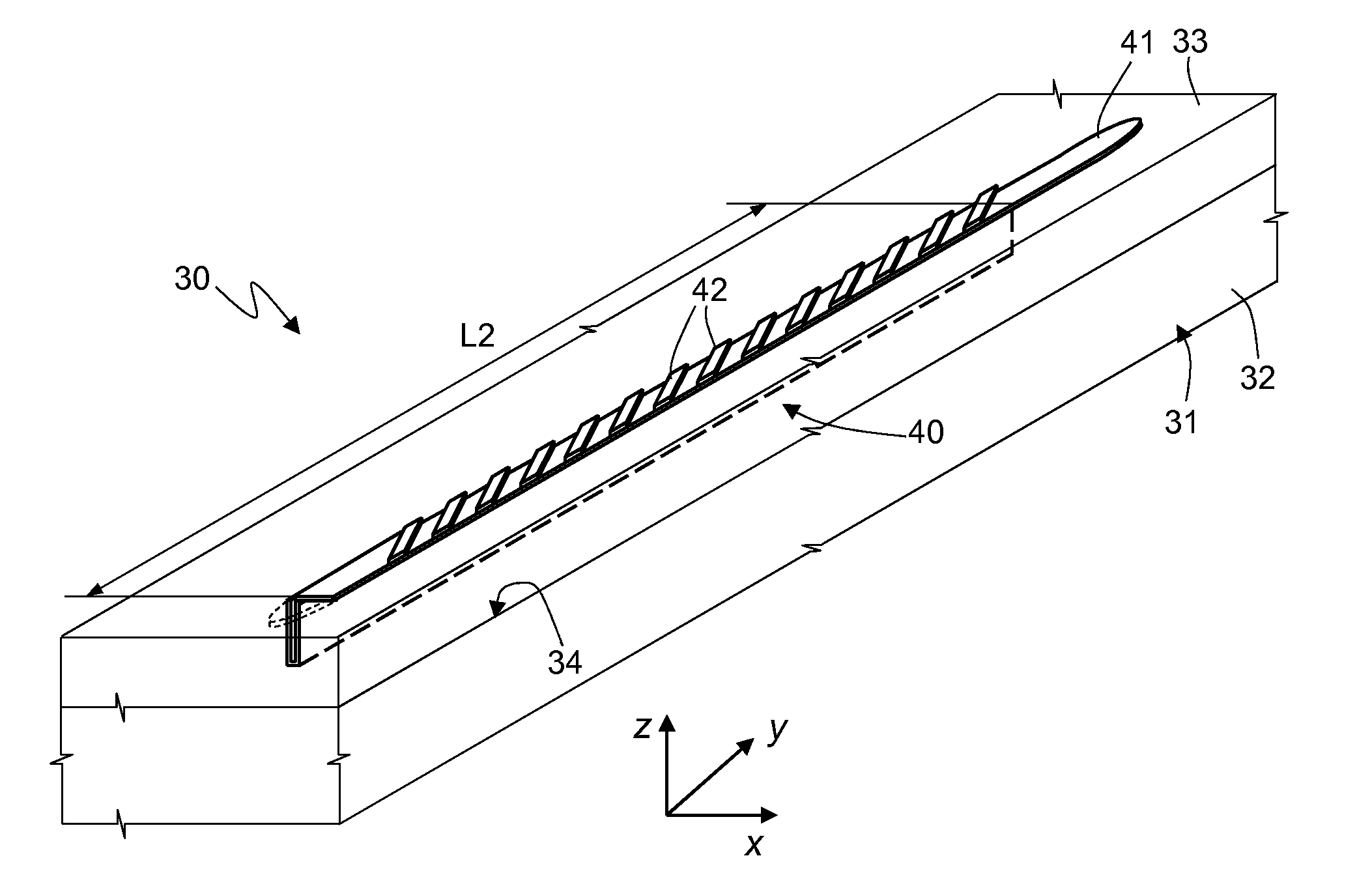 Magnetoresistive sensor integrated in a chip for detecting magnetic fields perpendicular to the chip and manufacturing process thereof